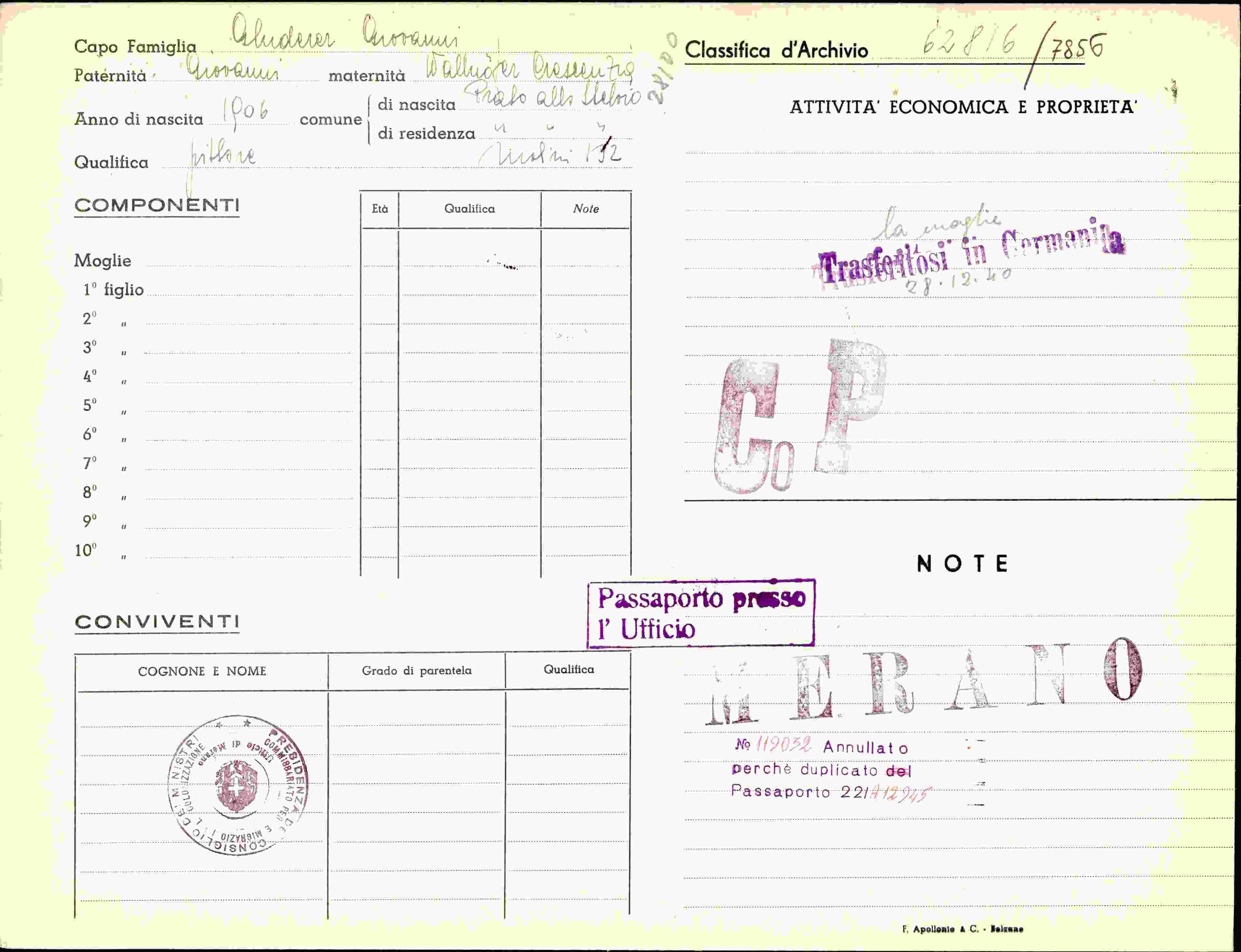 Dokument für Gluderer Giovanni