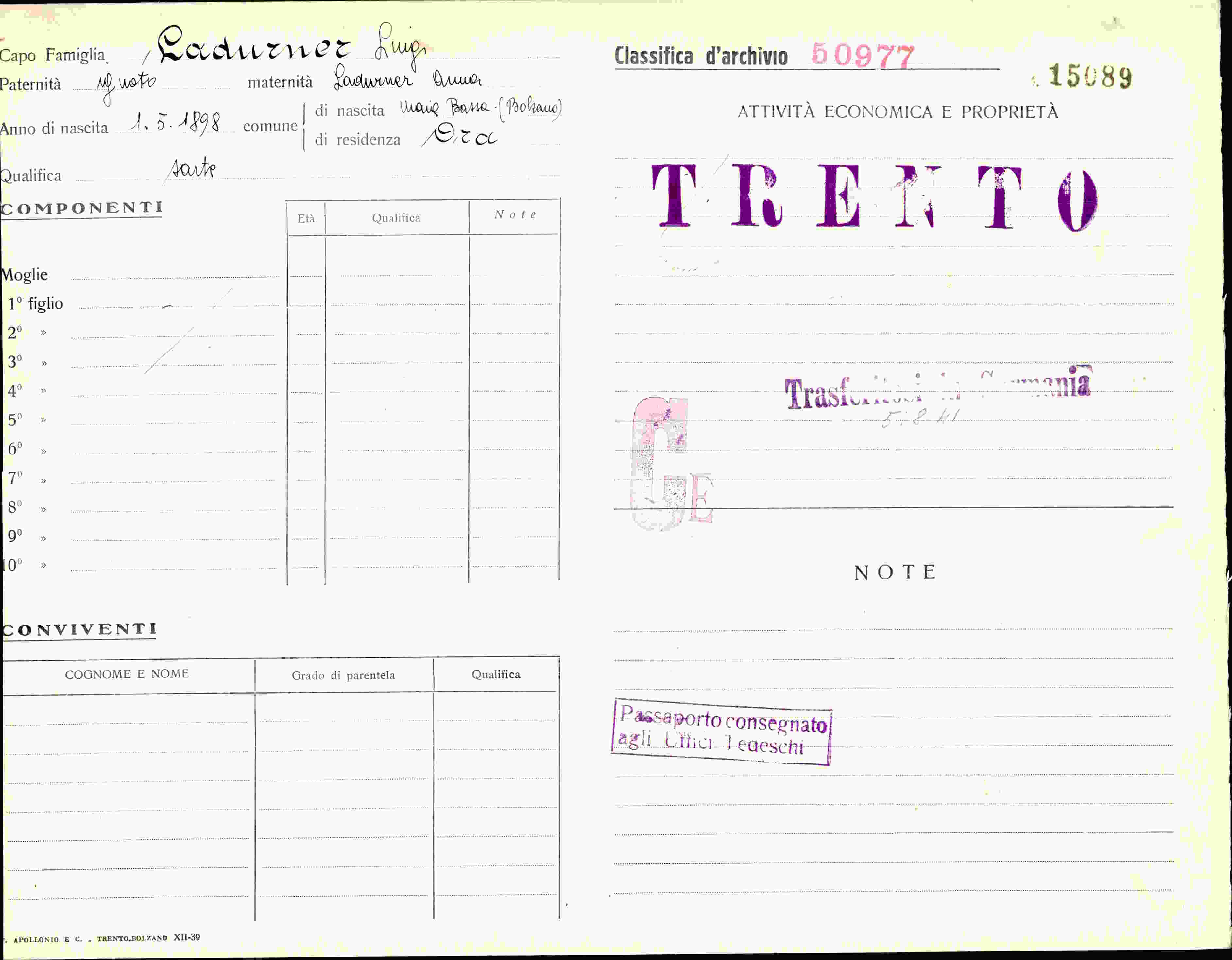 Vorderseite des Dokuments