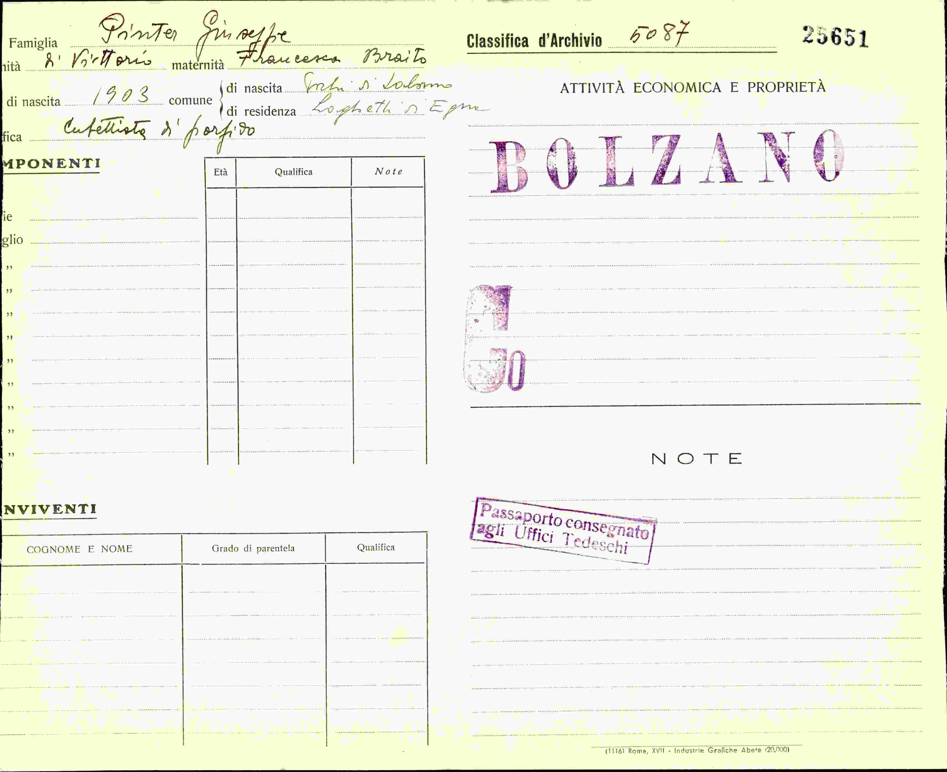 Dokument für Famiglia Piter Giuseppe