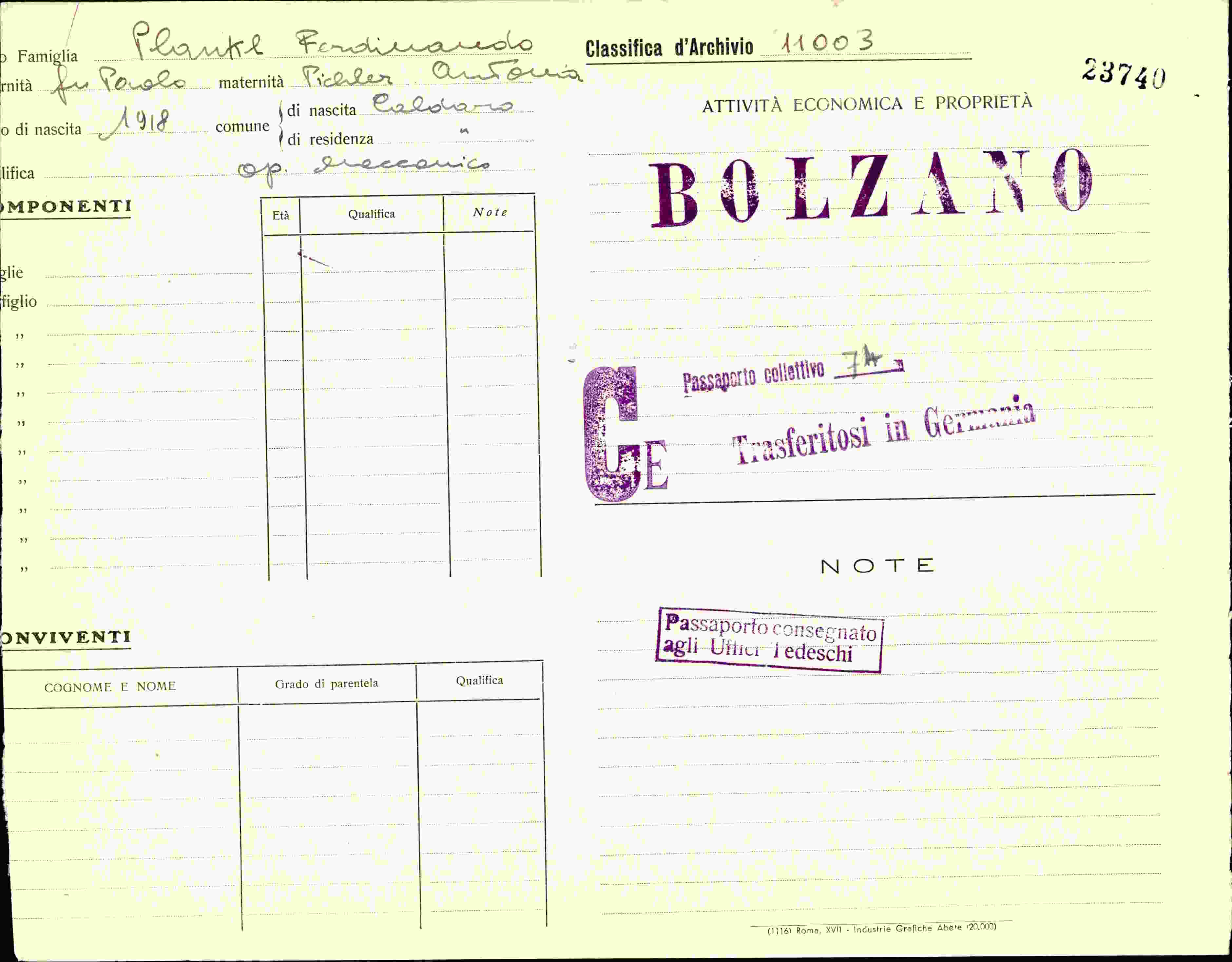 Dokument für Famiglia Plantil Ferdinando