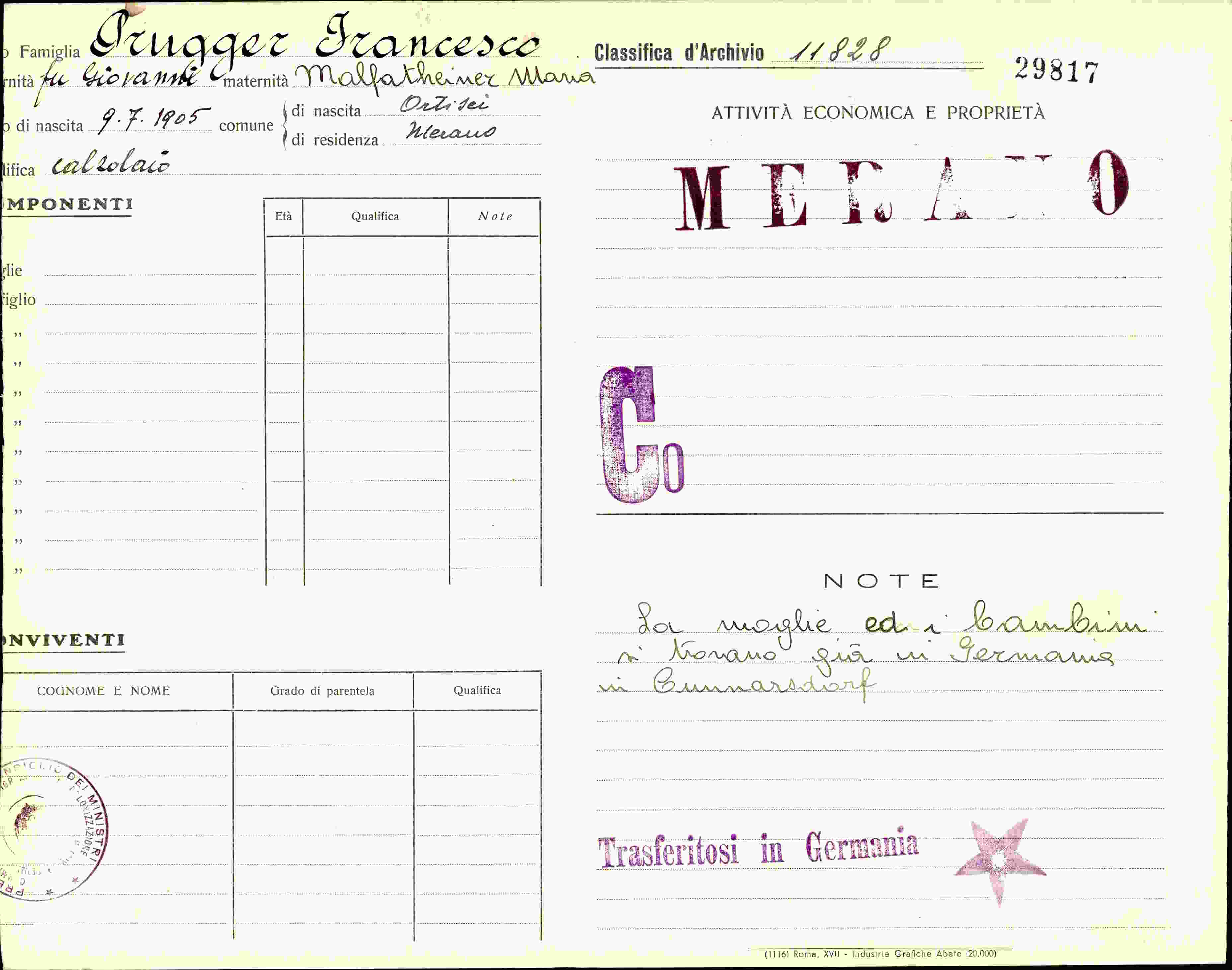 Dokument für Famiglia Gugger Francesco