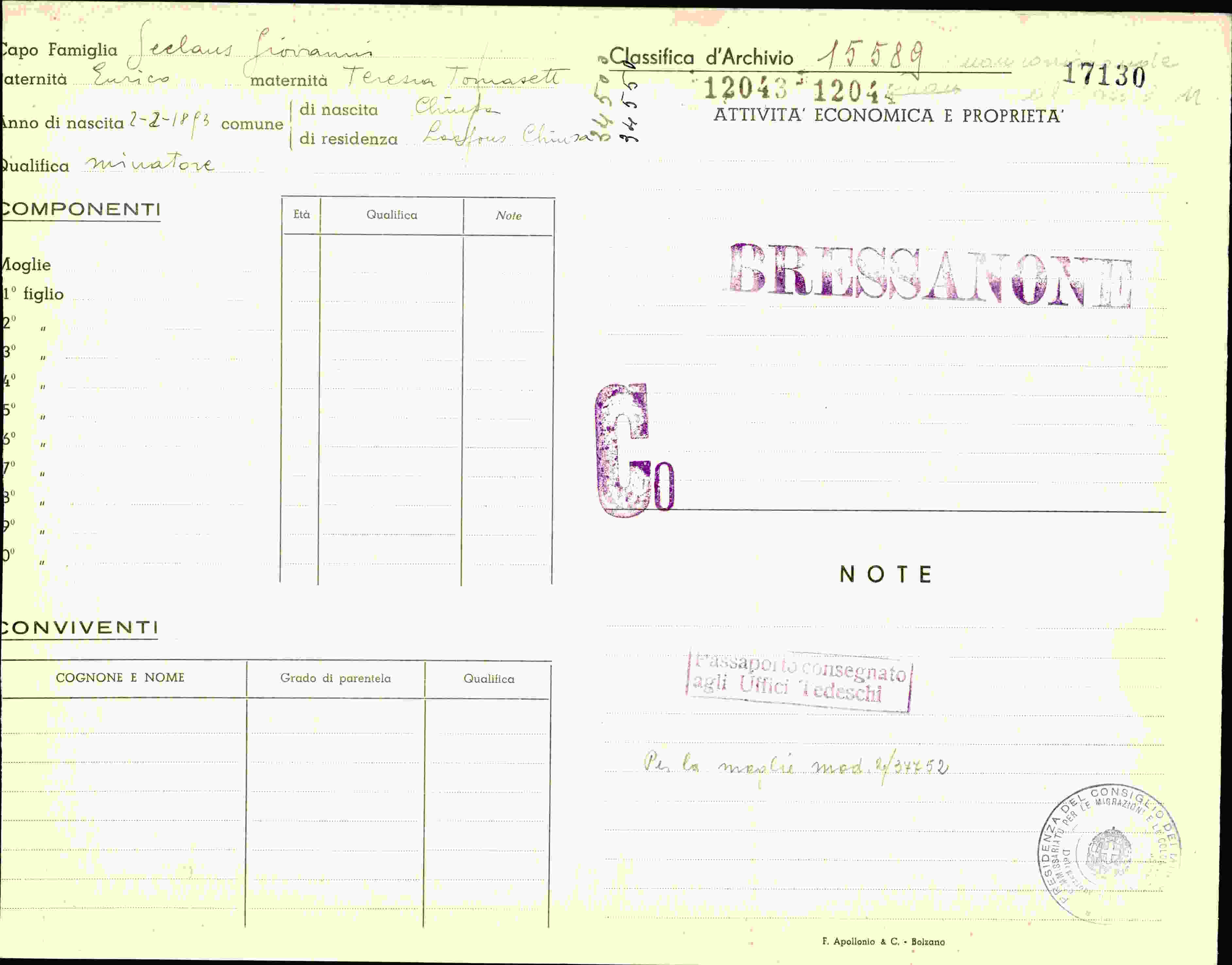 Dokument für Giovanni
