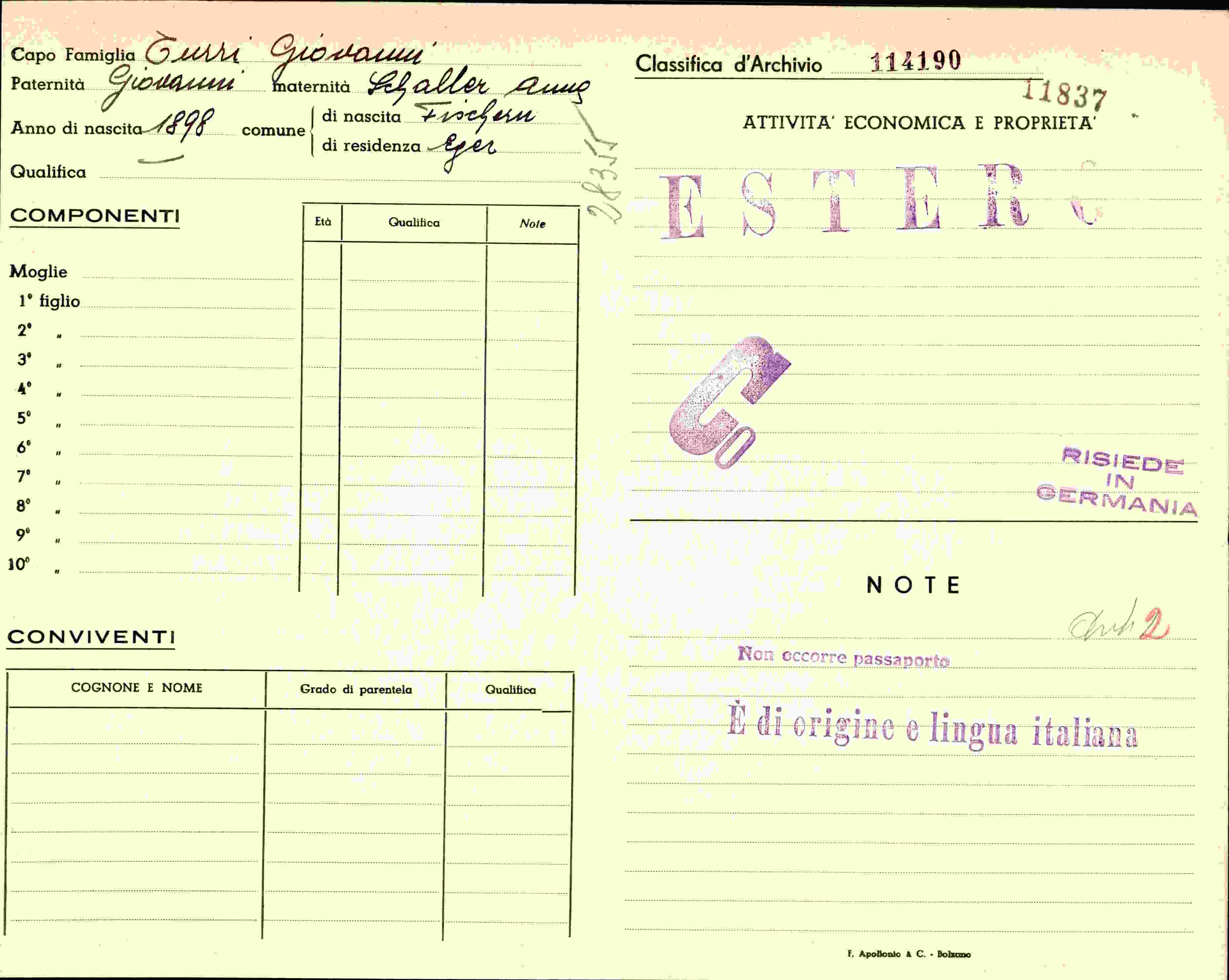 Vorderseite des Dokuments