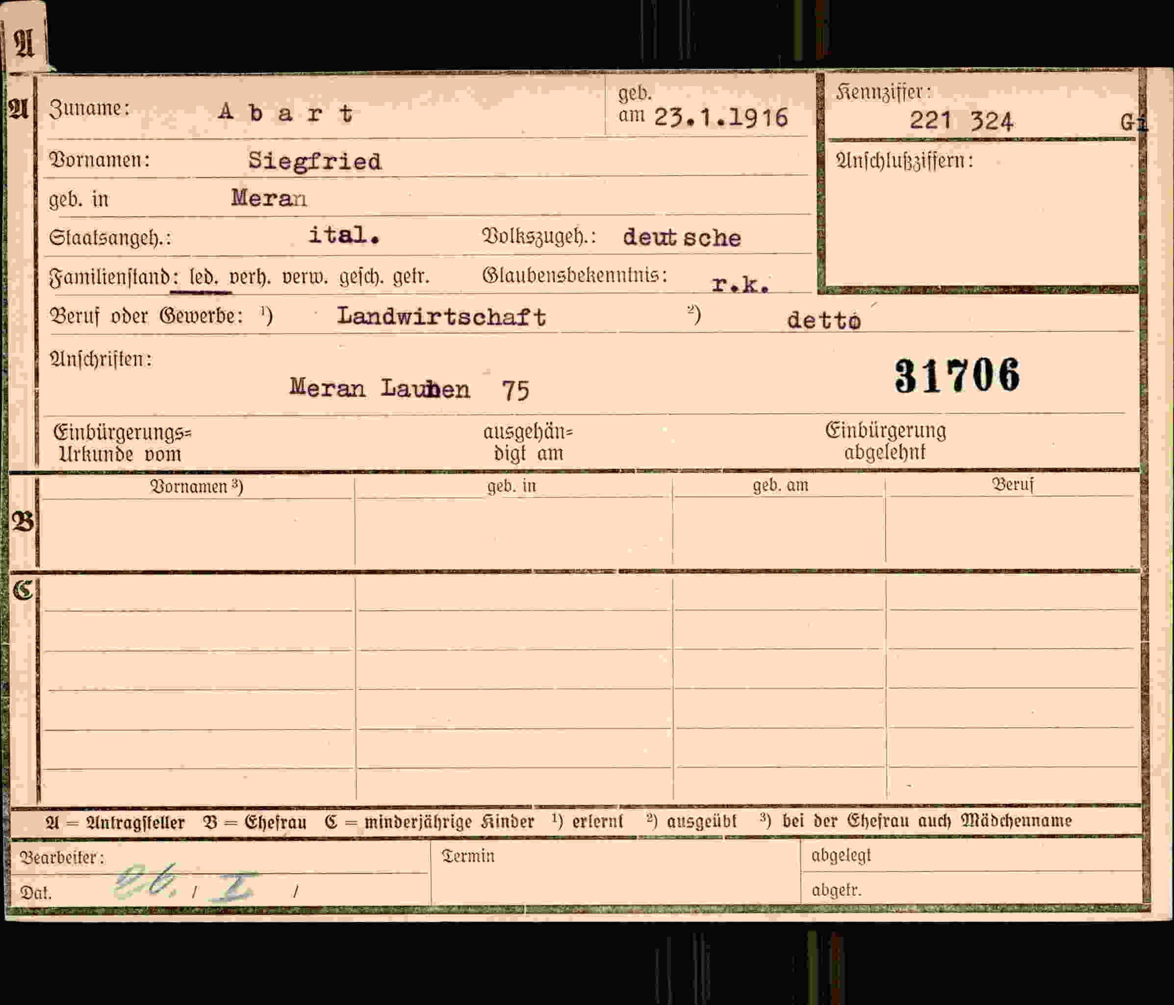 Dokument für Siegfried Abart