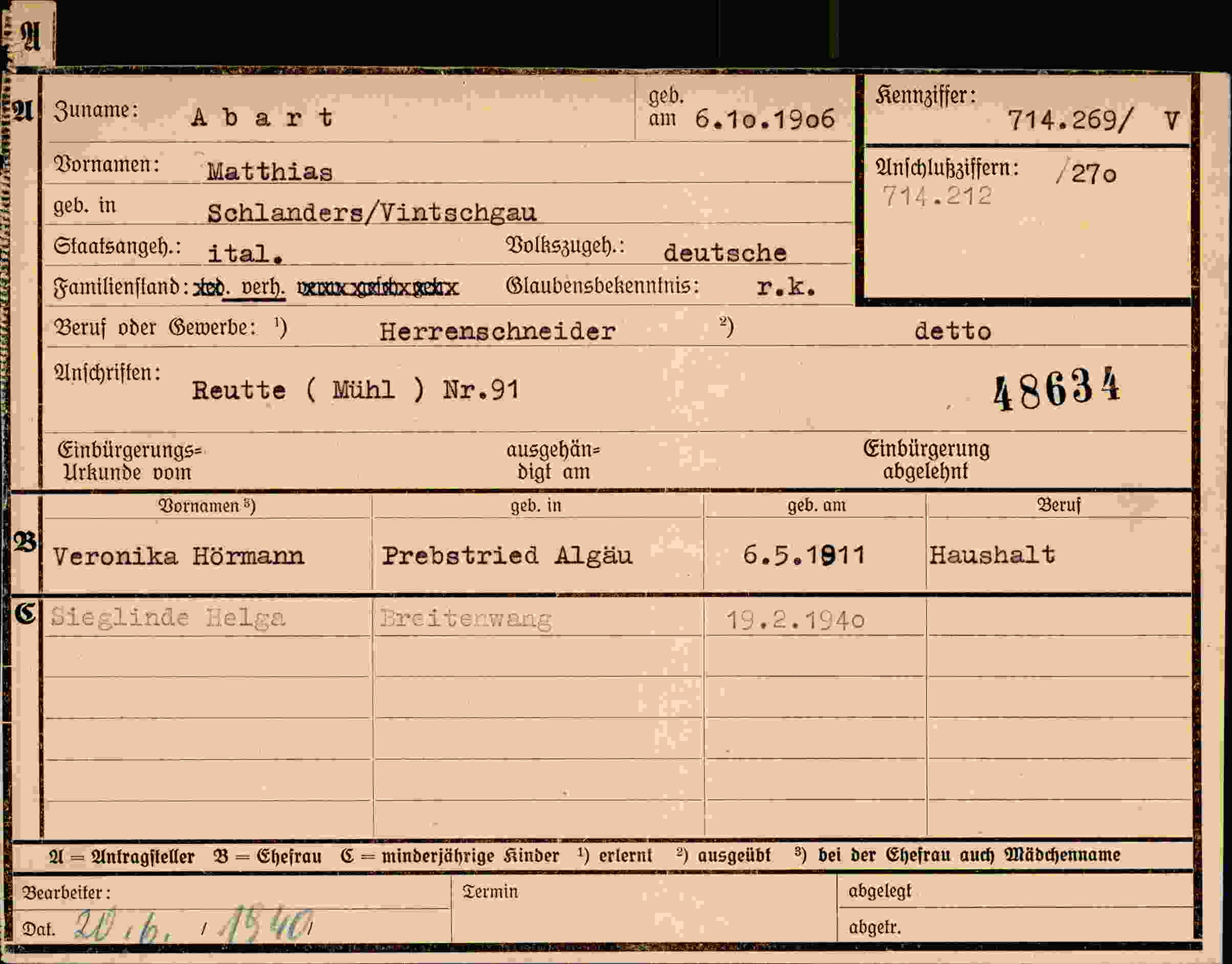 Dokument für Matthias Abart