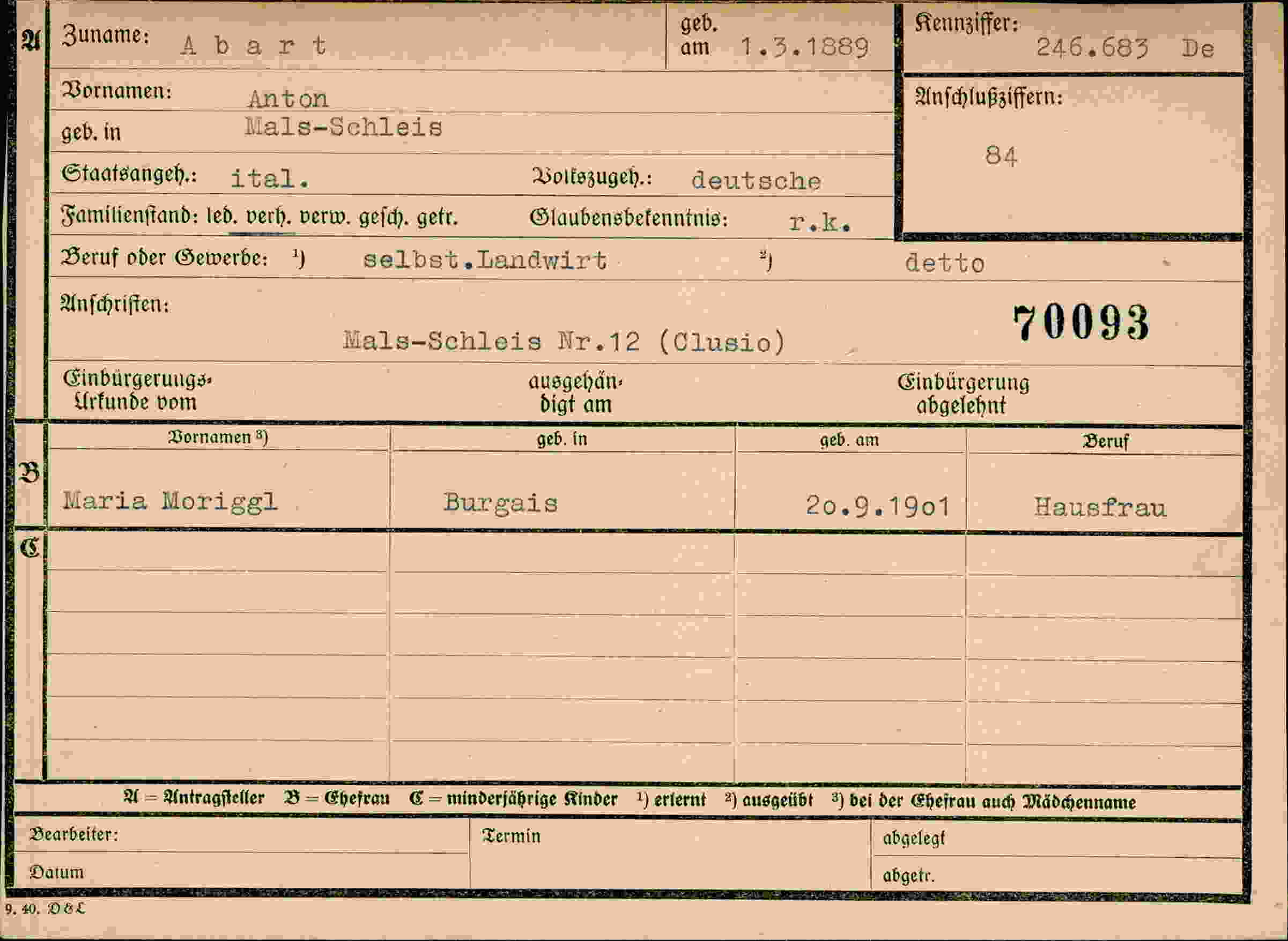 Dokument für Anton Abart