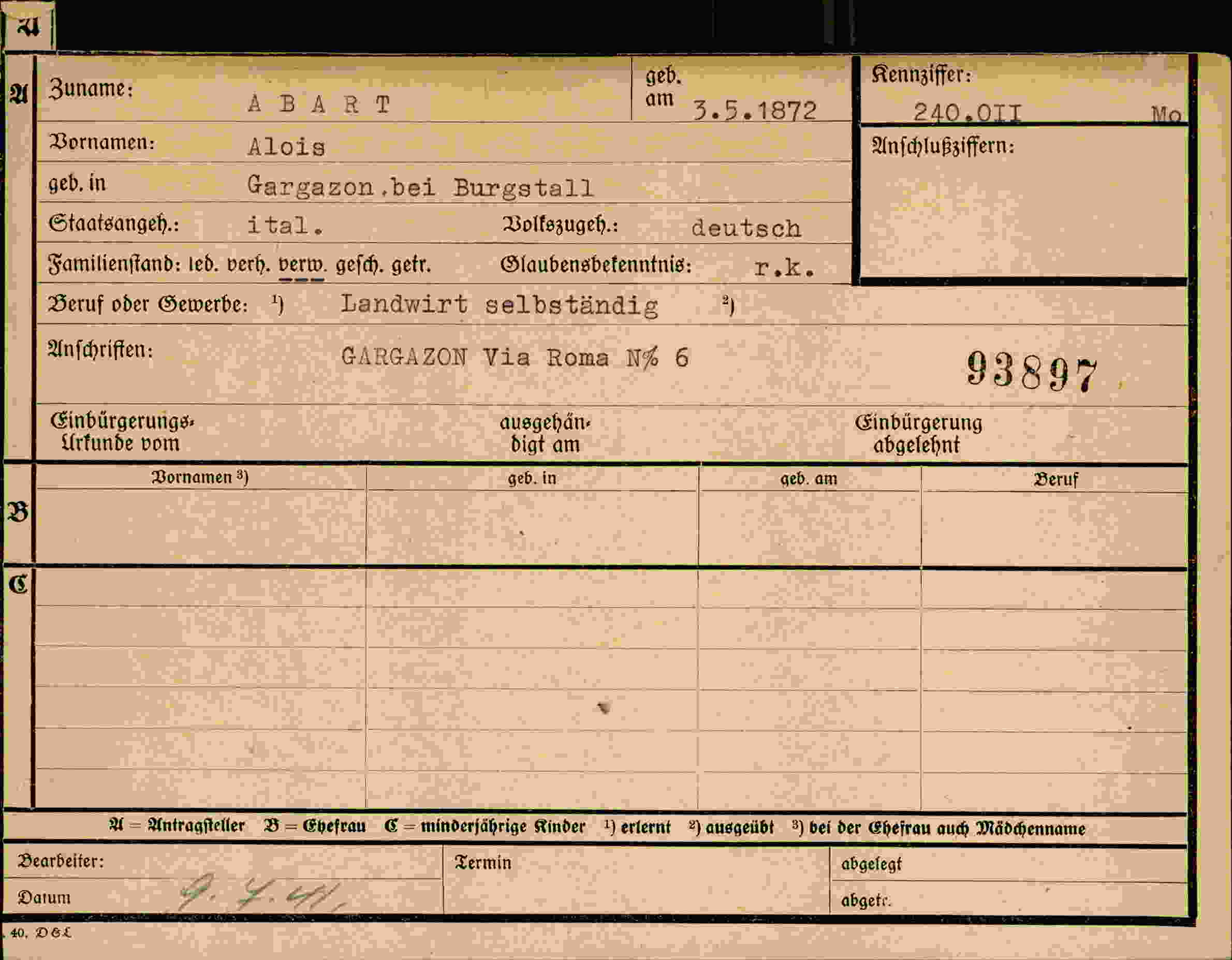 Dokument für Alois Abart