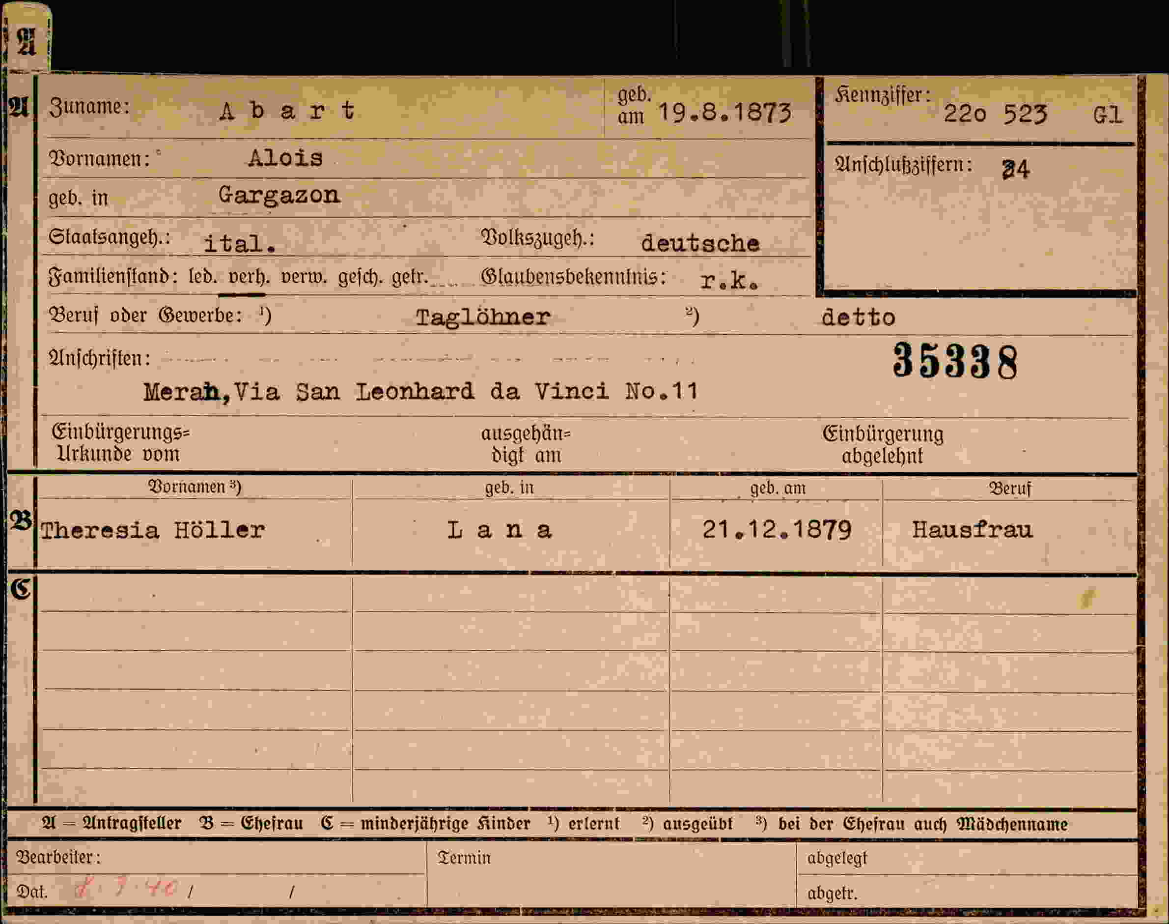 Dokument für Alois Abart