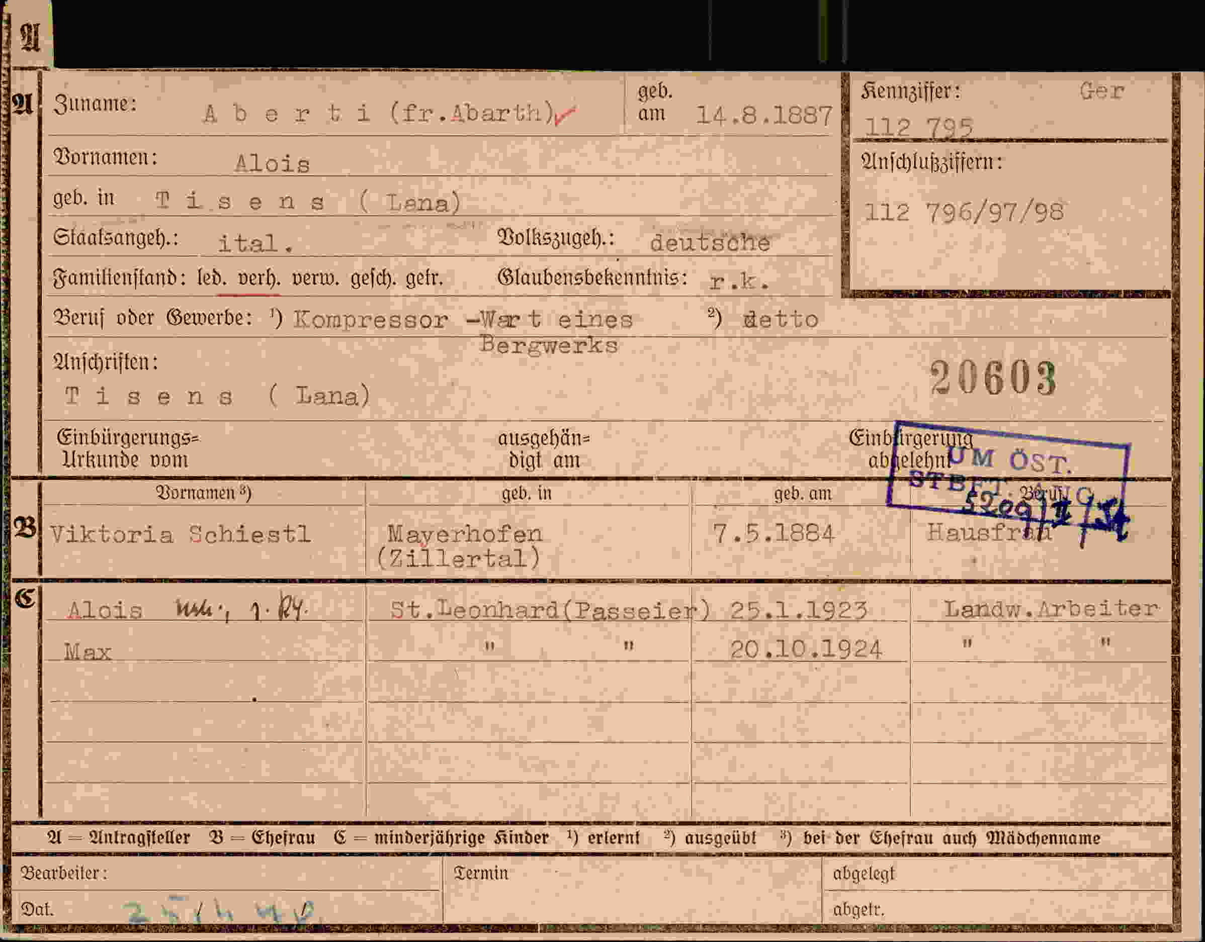 Dokument für Alois Aberti