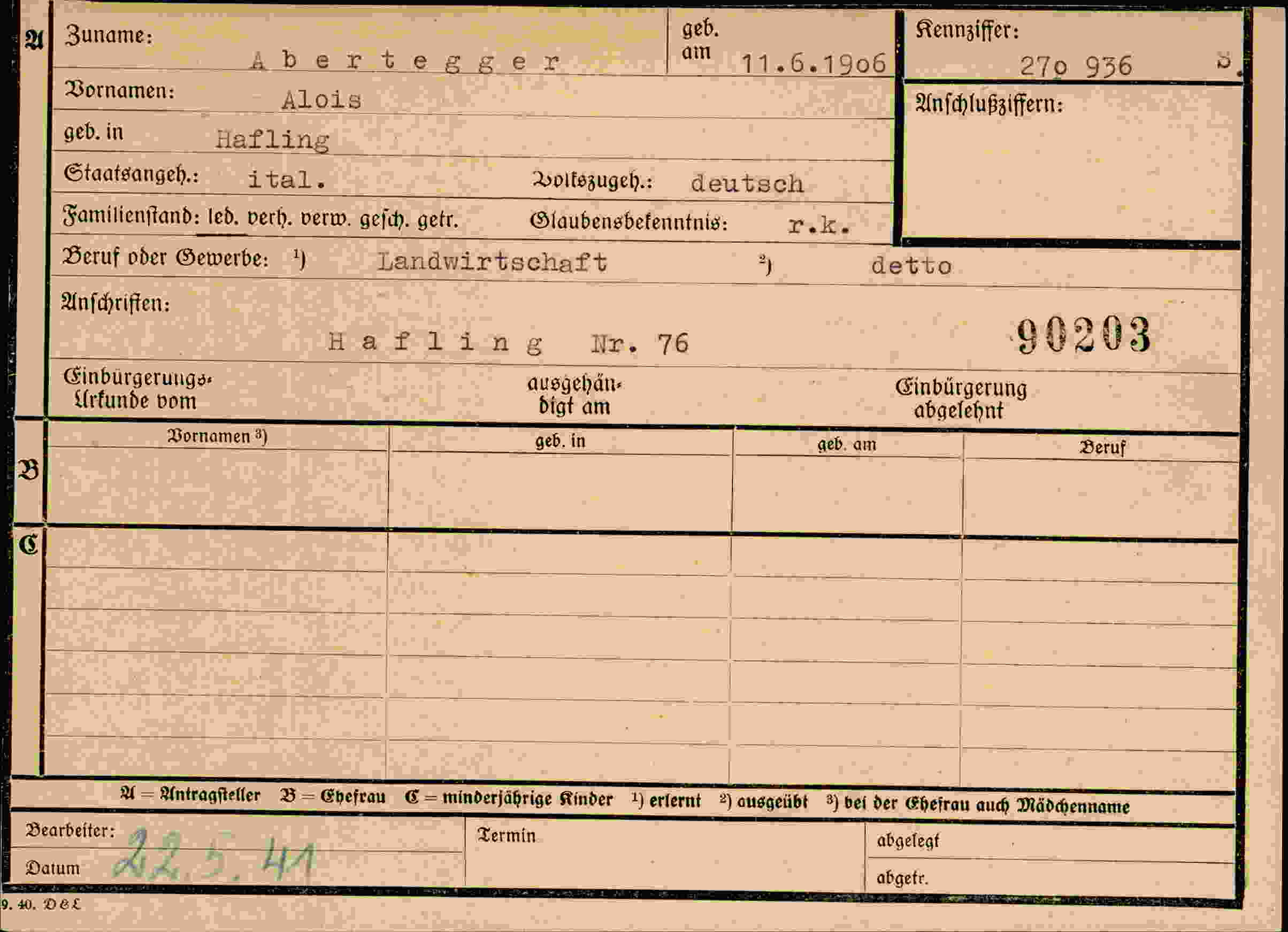 Dokument für Alois Abertegger