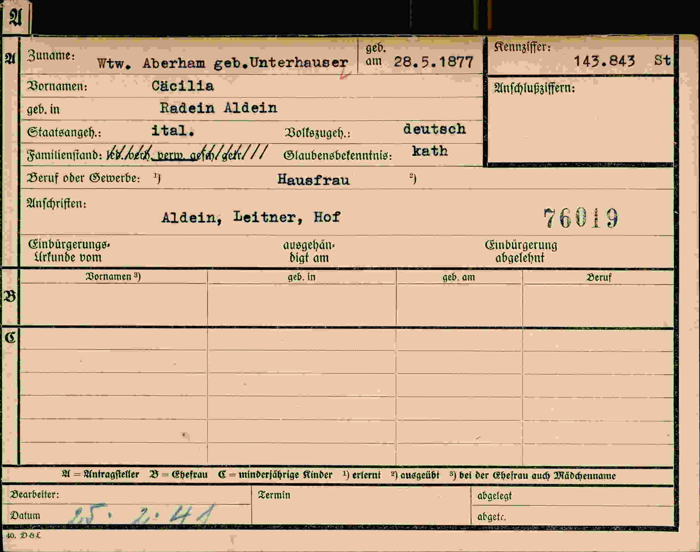 Dokument für Cäcilia Aberham