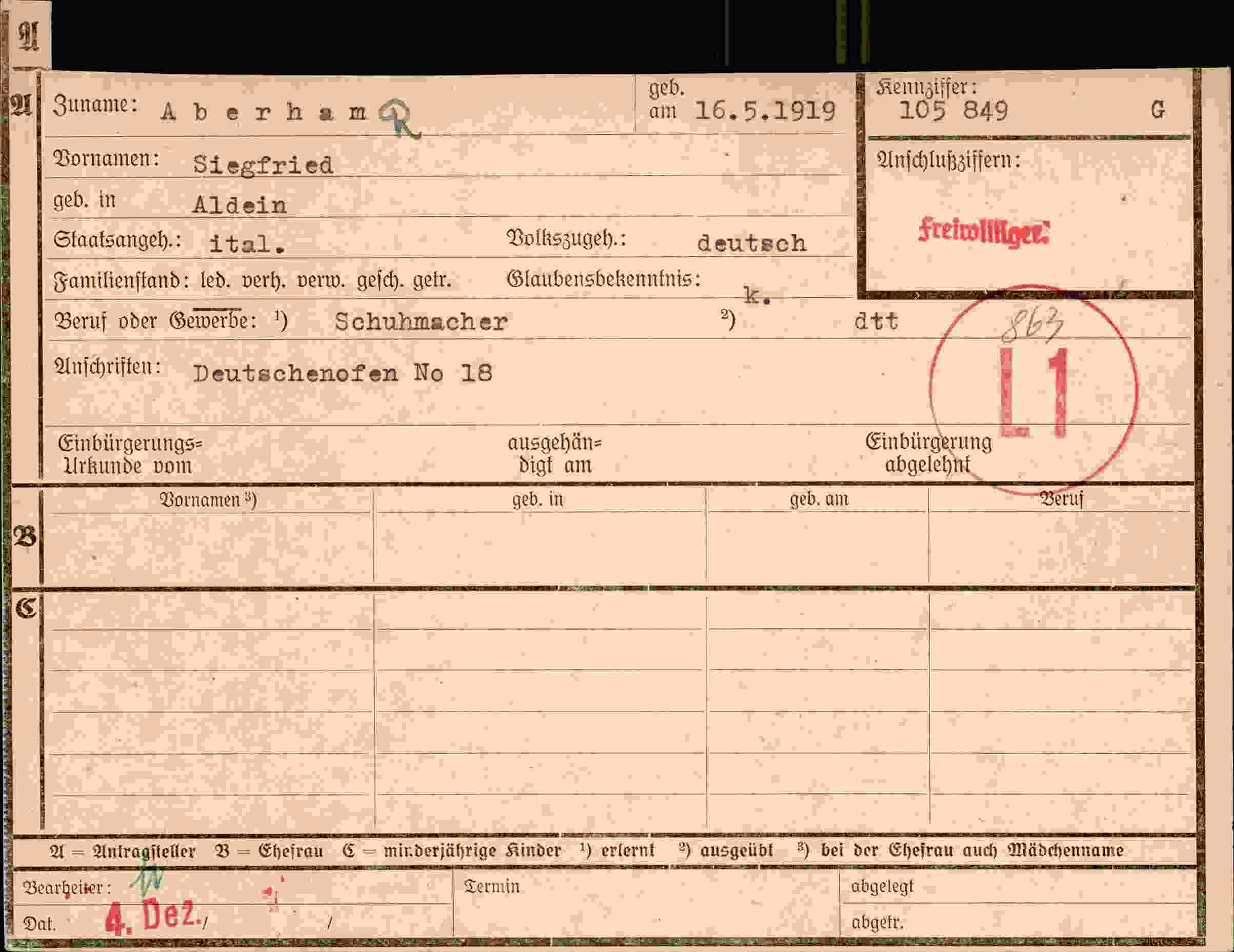Dokument für Siegfried Aberham