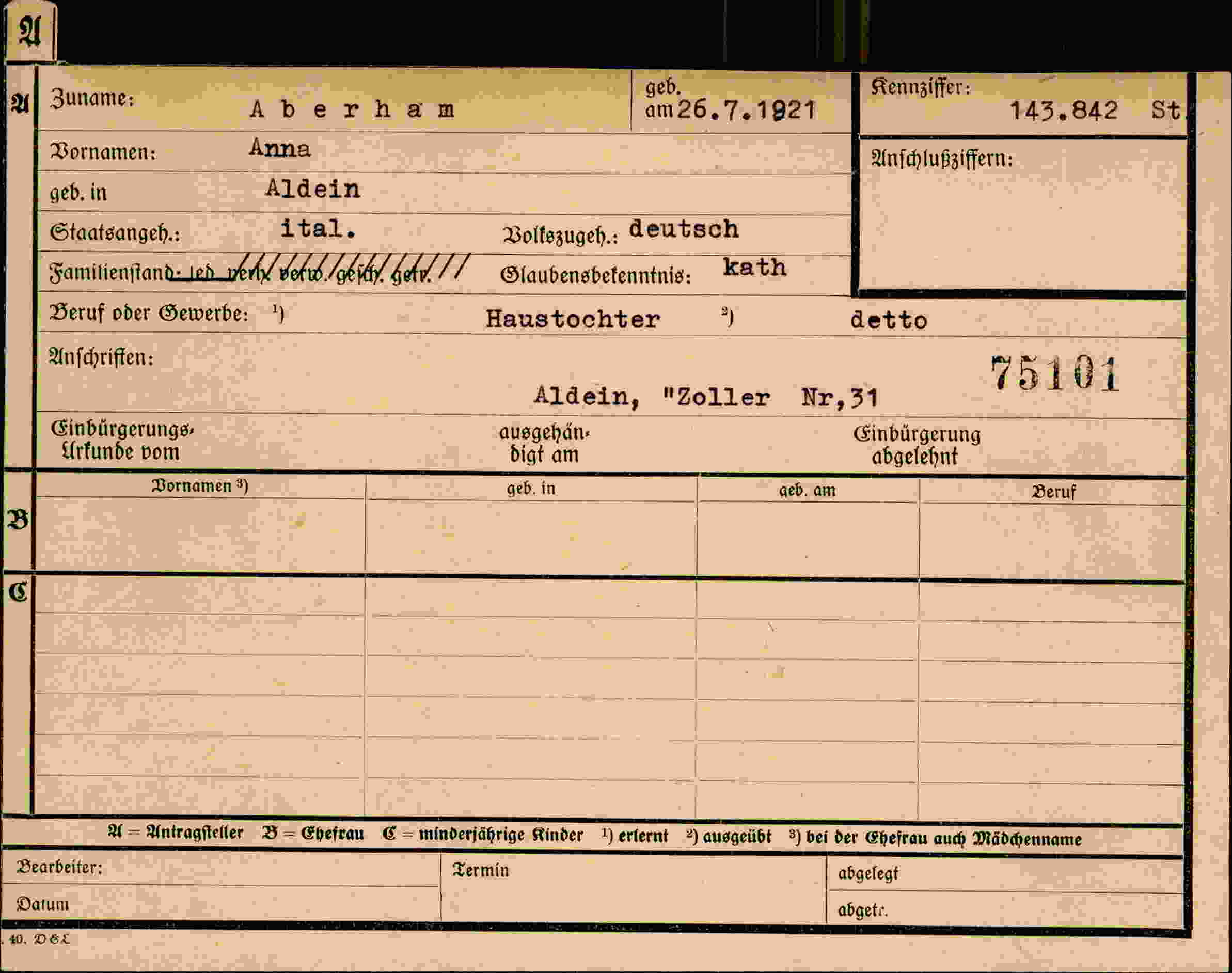 Dokument für Anna Aberham