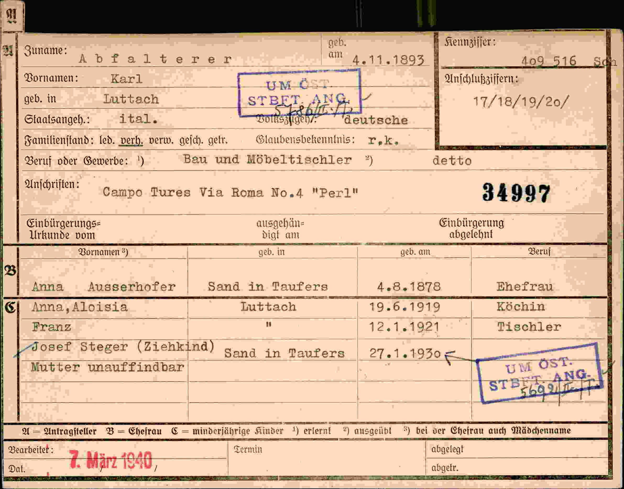 Dokument für Karl Abfalterer