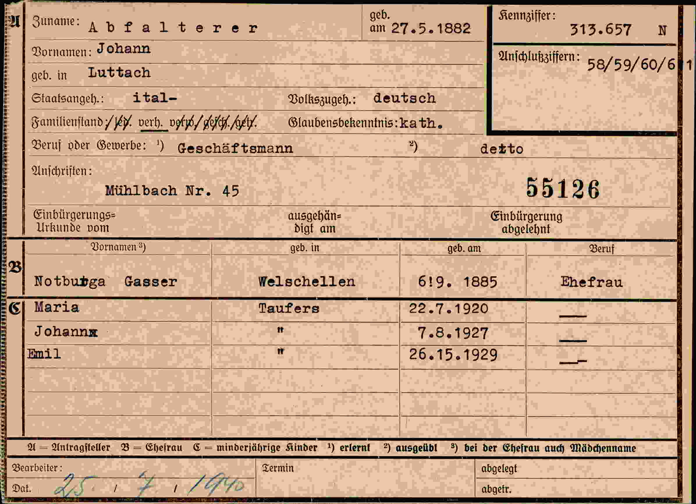Dokument für Johann Abfalterer