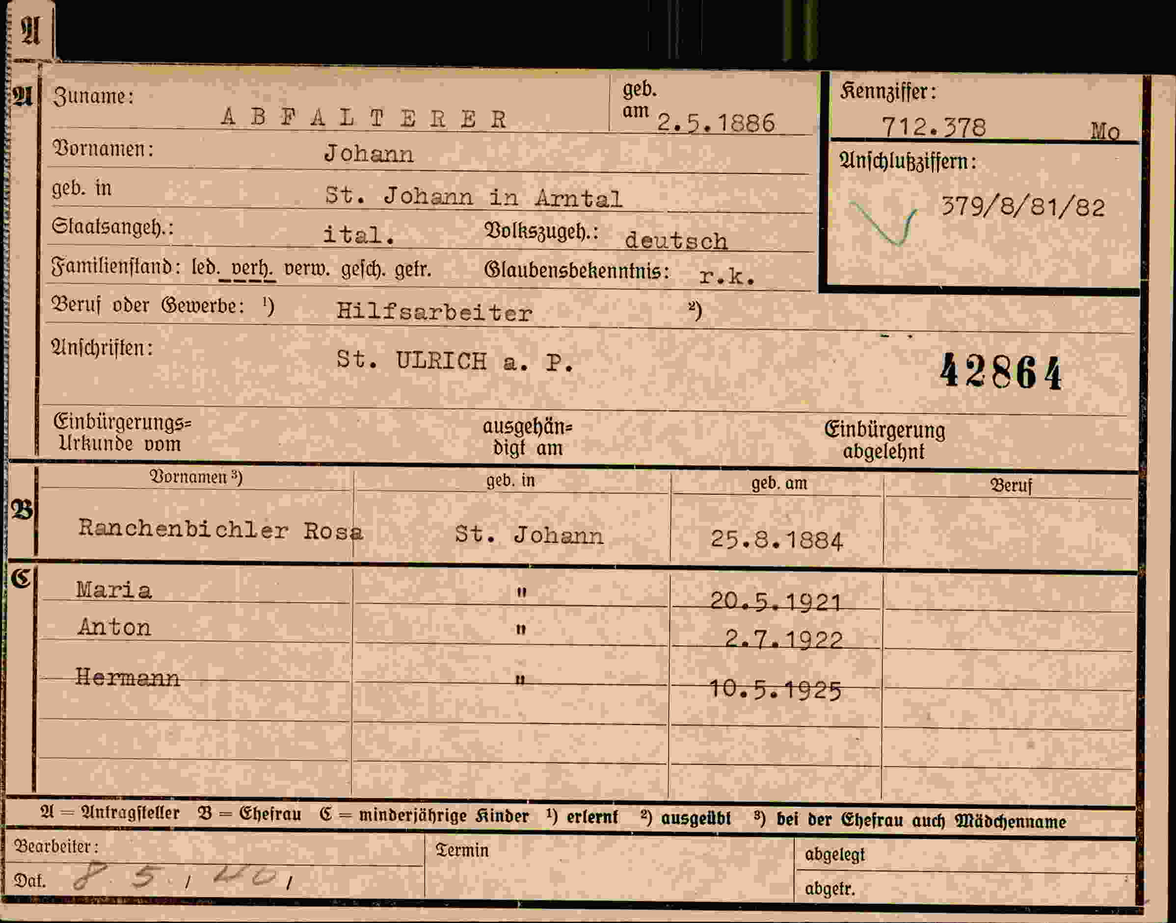 Dokument für Johann Abfalterer