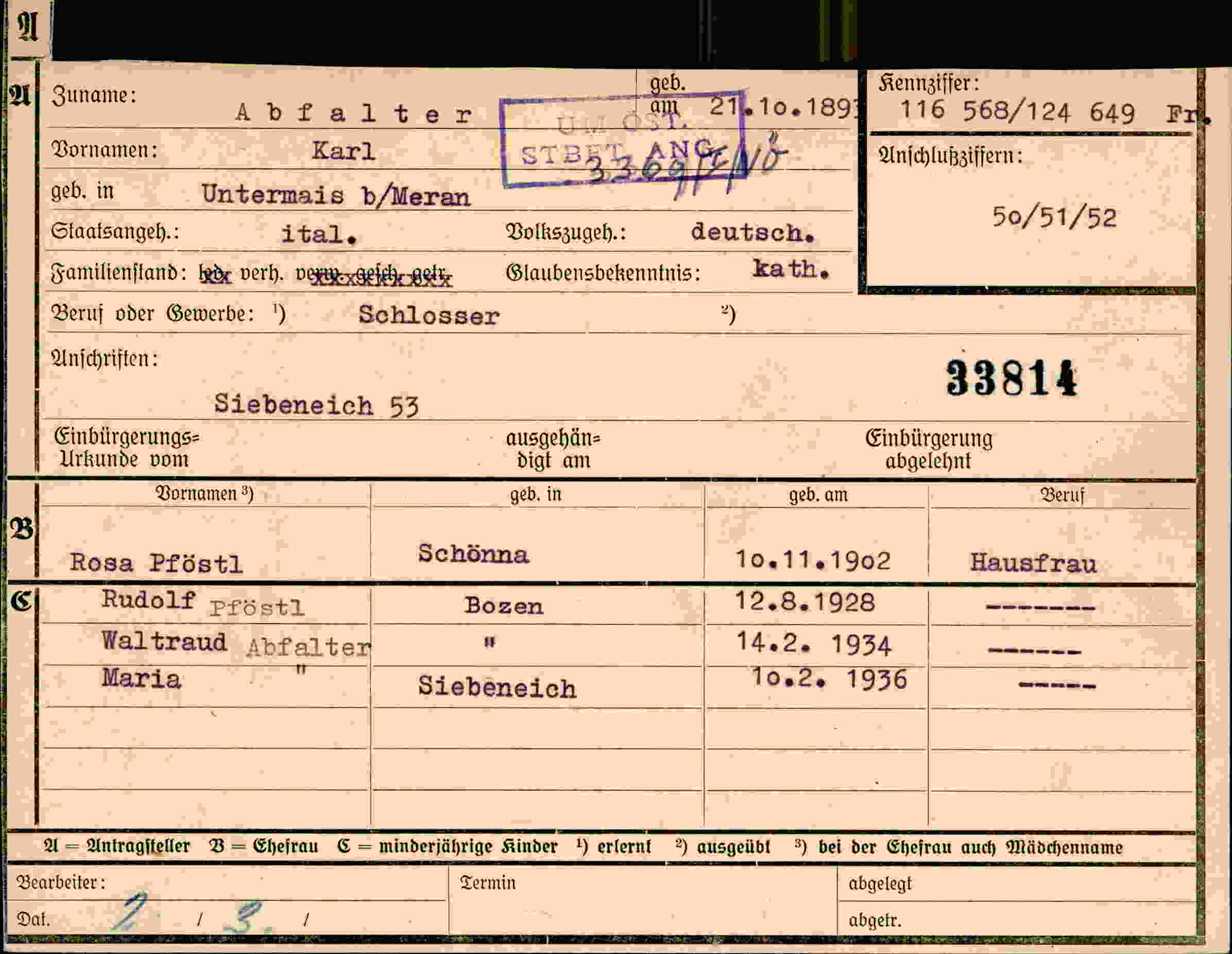Dokument für Karl Abfalter