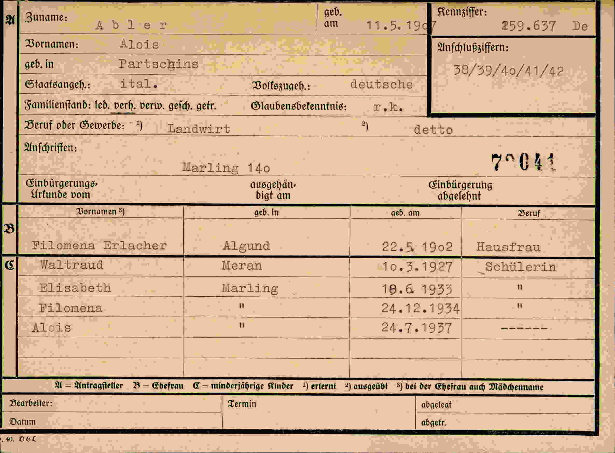 Dokument für Alois Abler