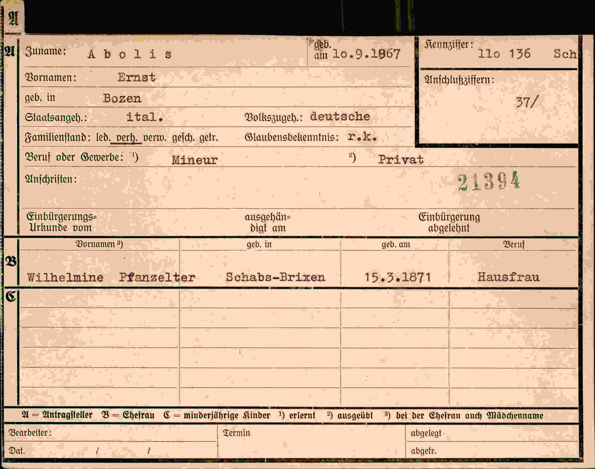 Dokument für Ernst Abolis