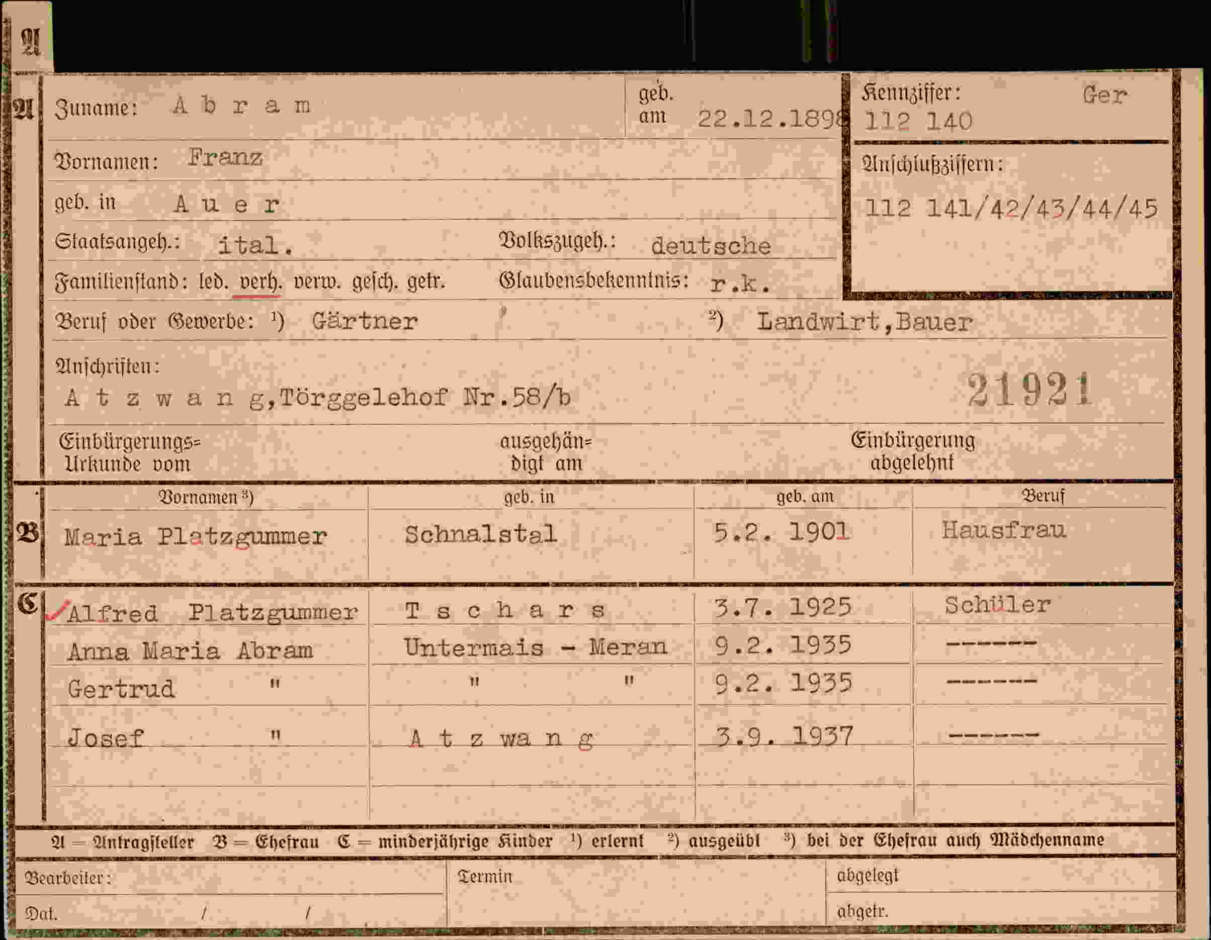 Dokument für Franz Abram