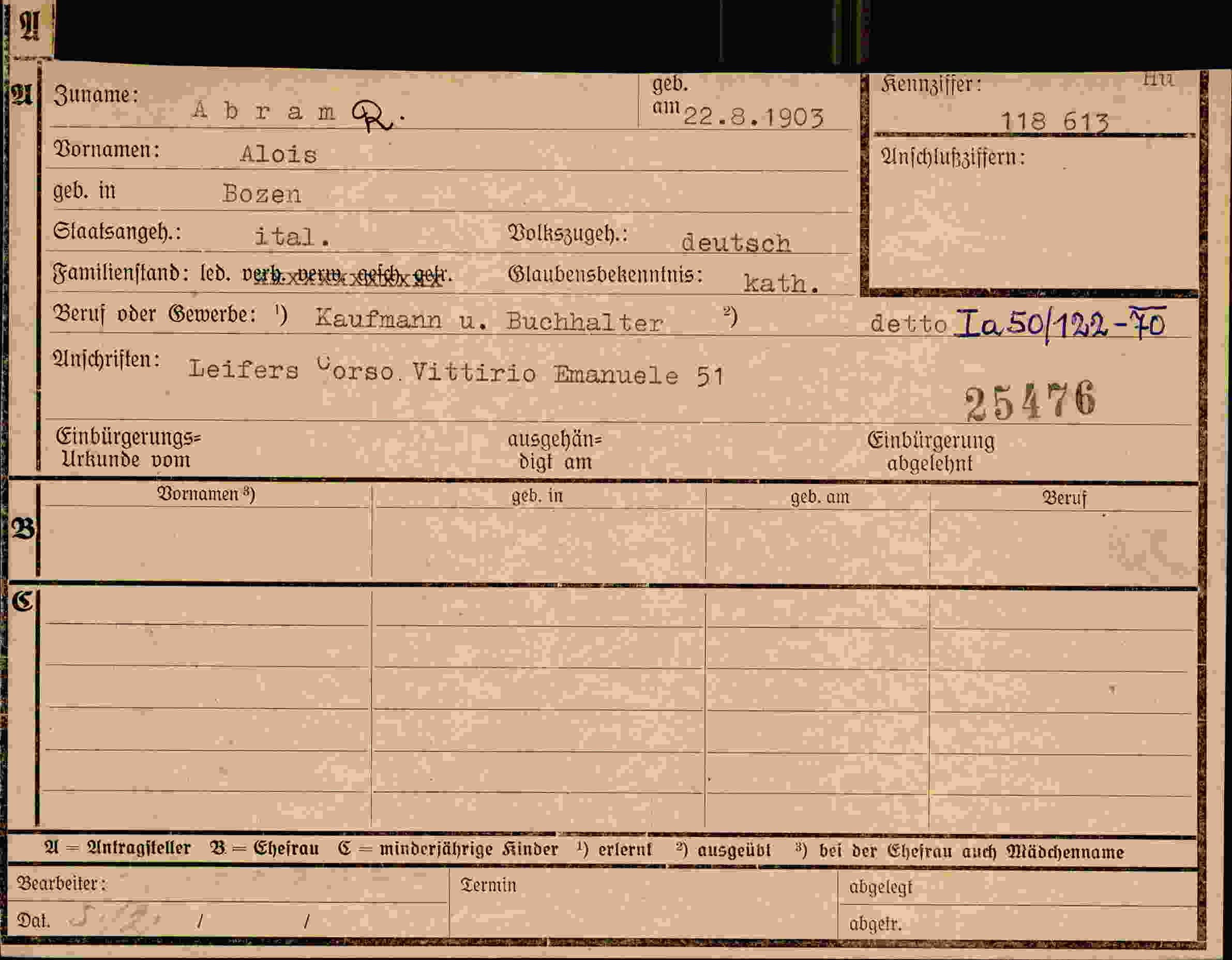 Dokument für Alois Abram