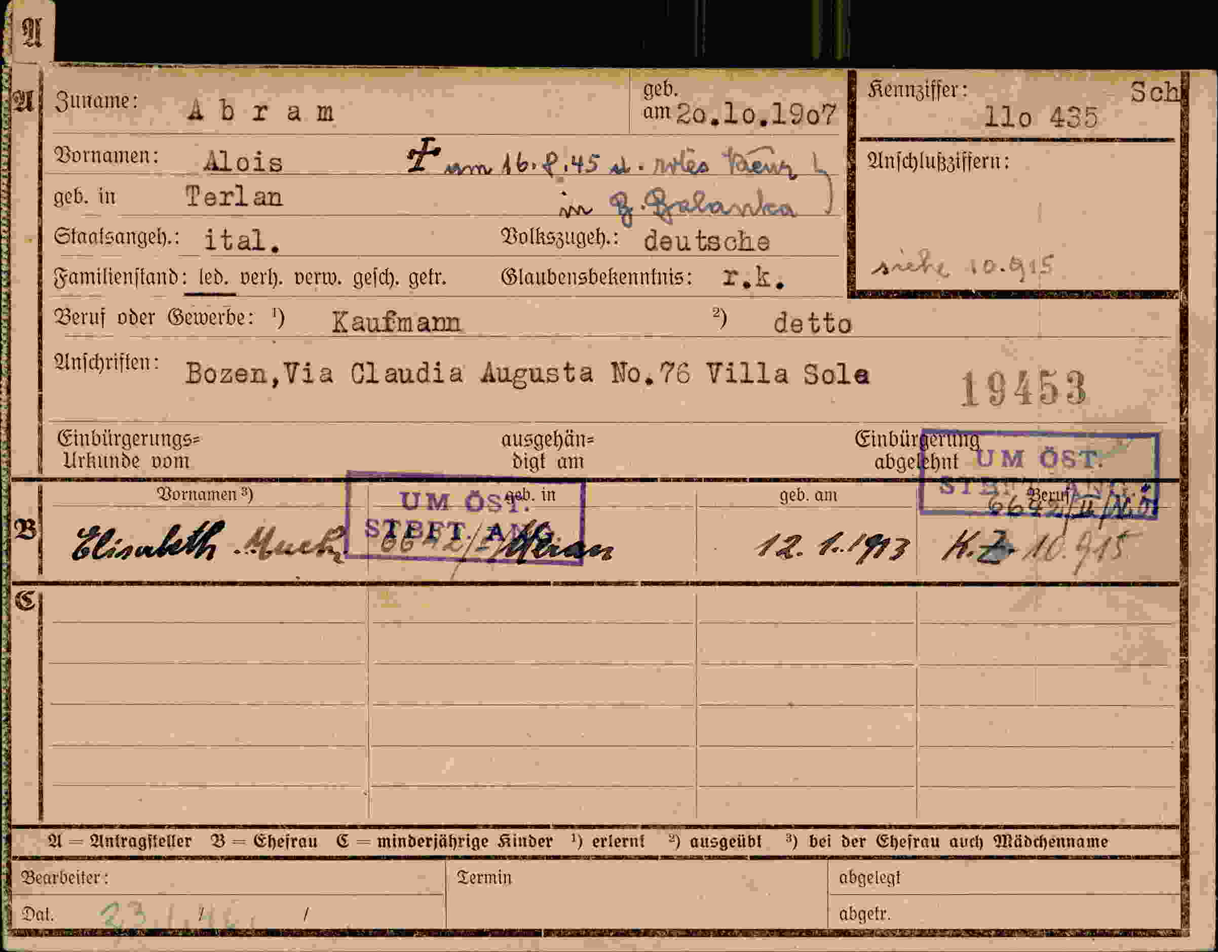 Dokument für Alois Abram