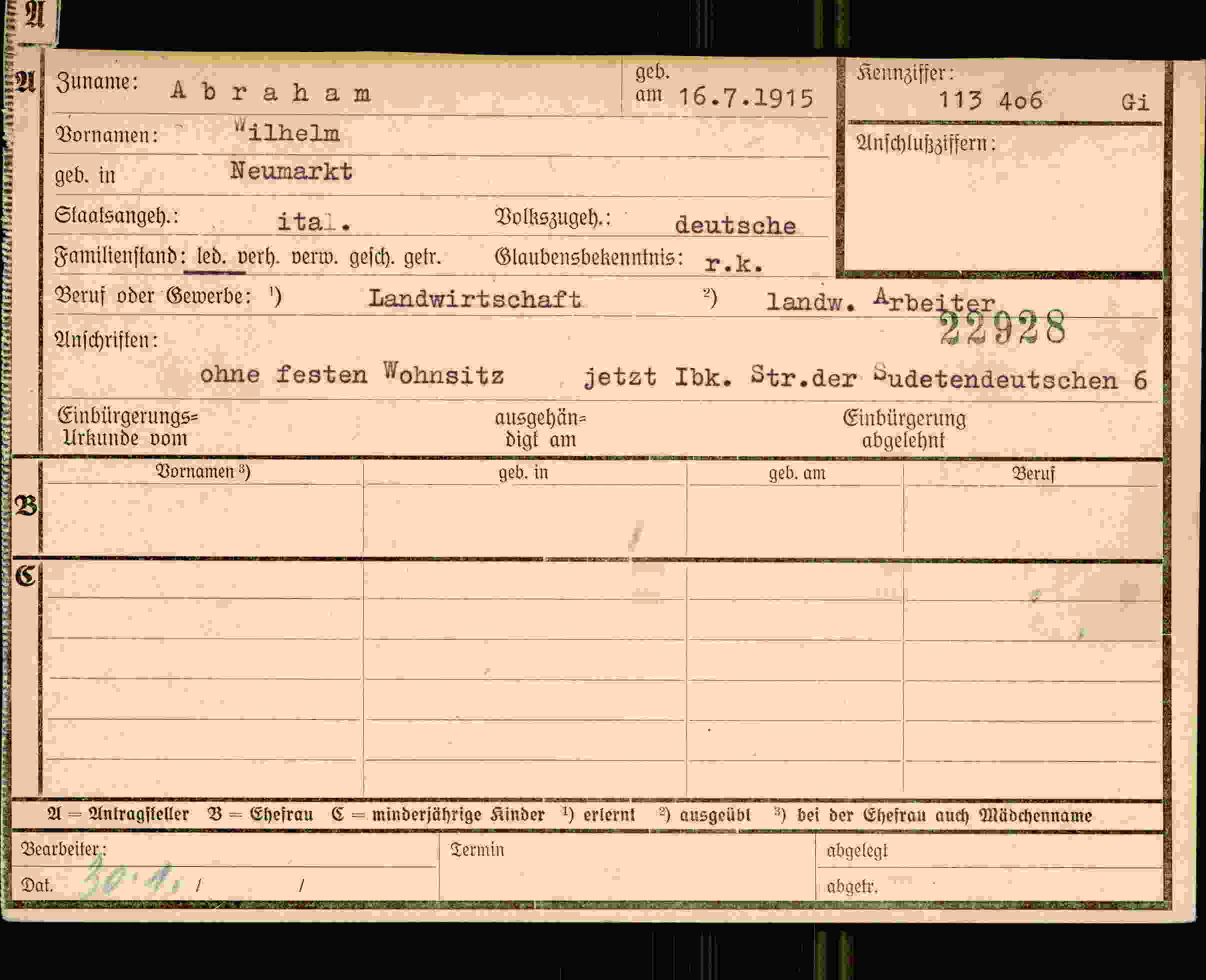 Dokument für Wilhelm Abraham