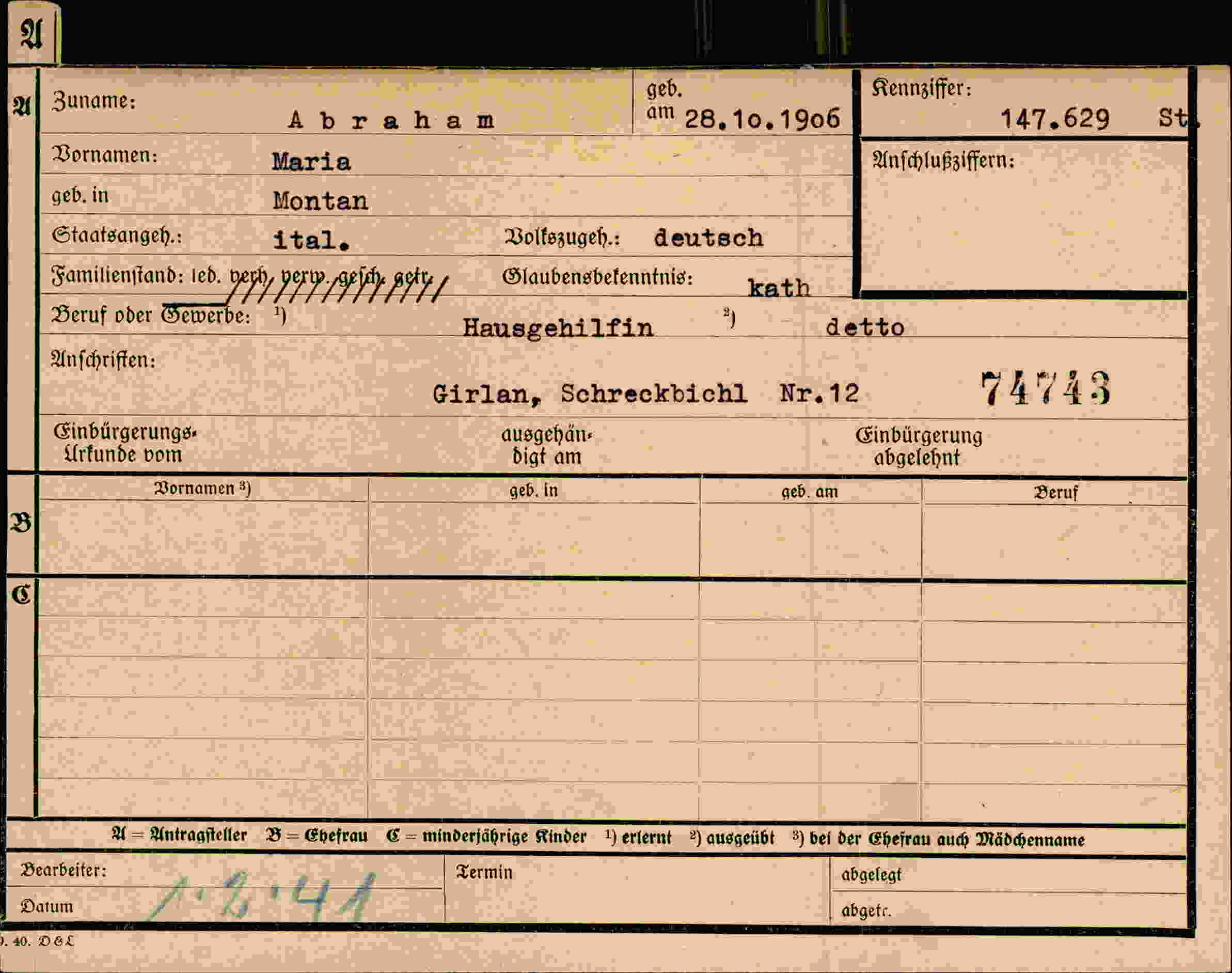Dokument für Maria Abraham