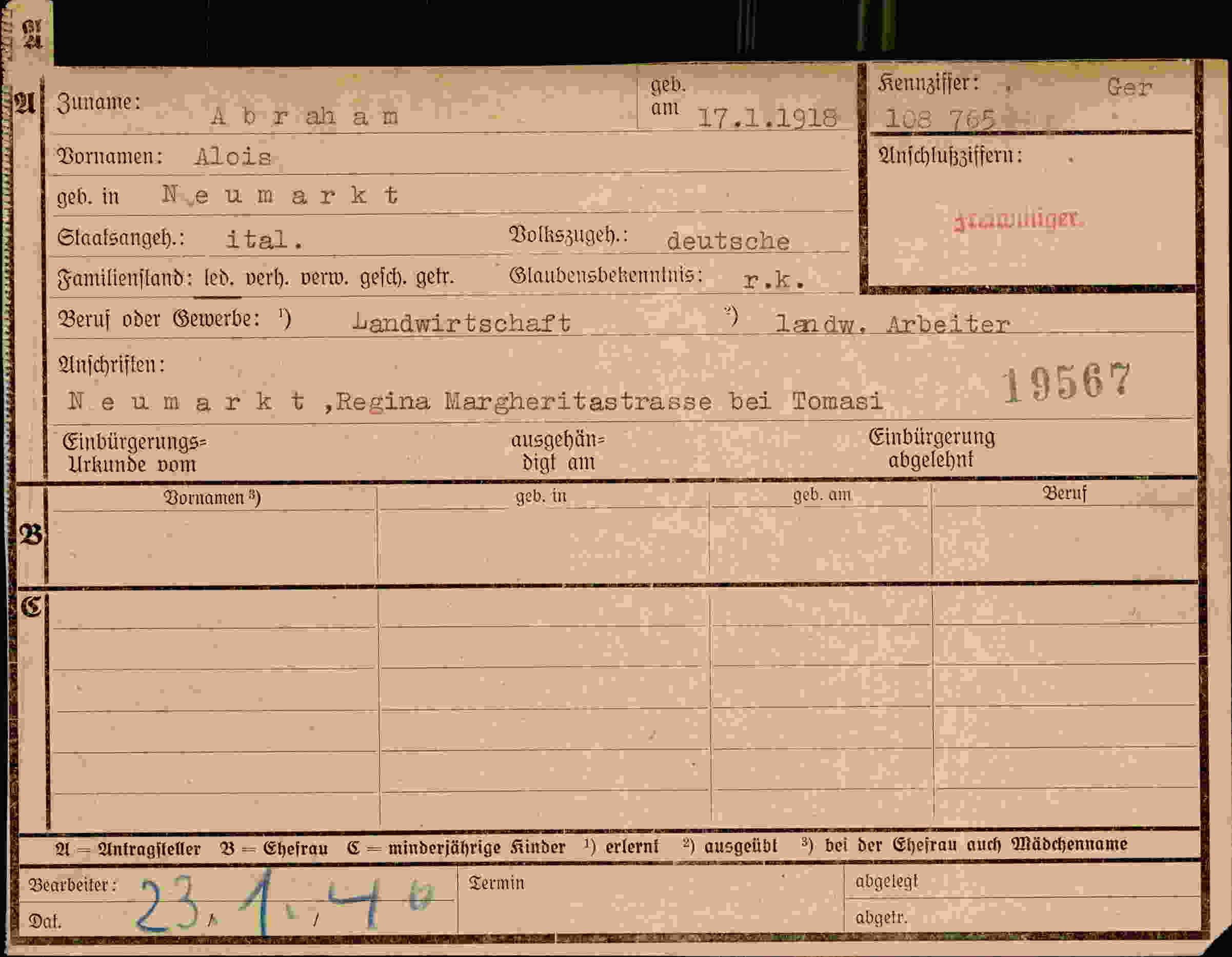 Dokument für Alois Abraham