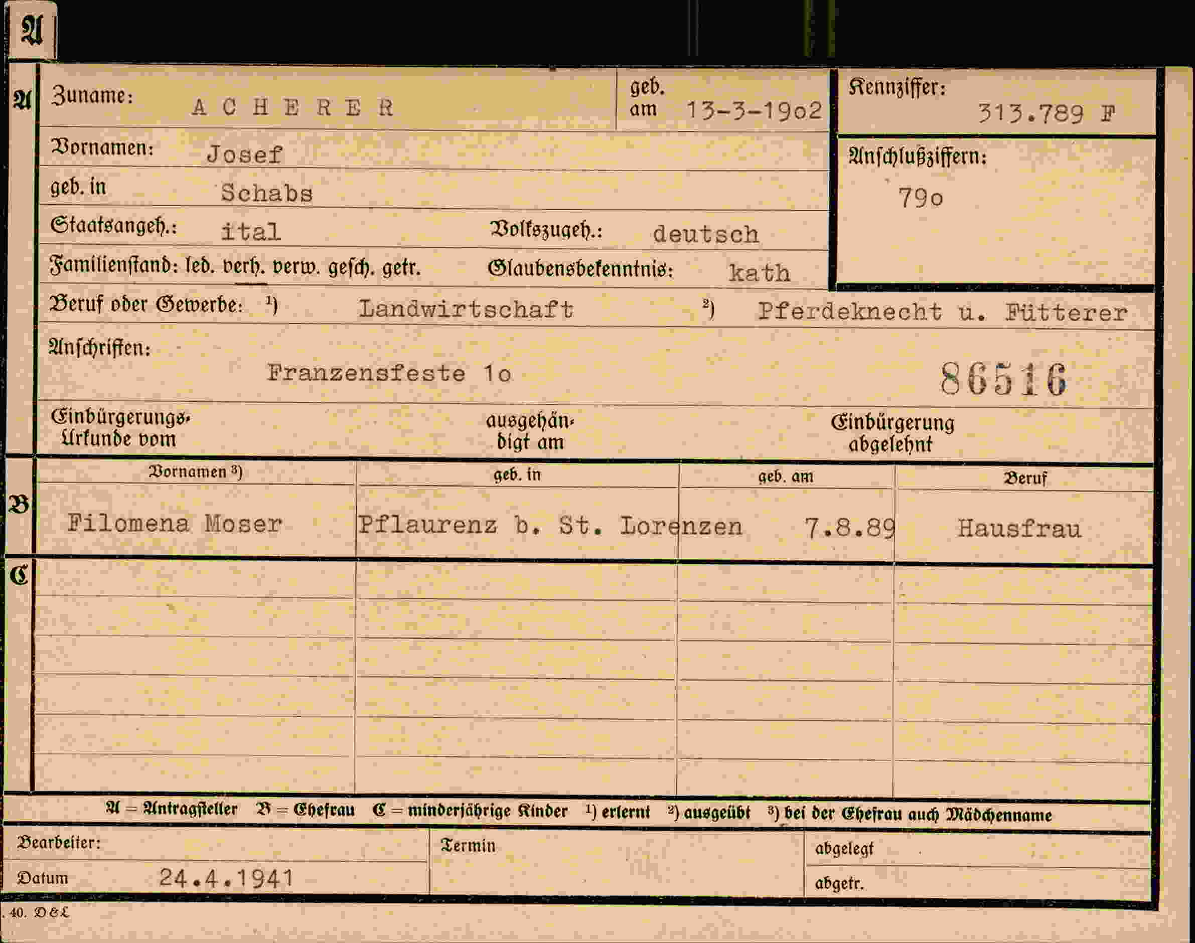 Dokument für Josef Acherer
