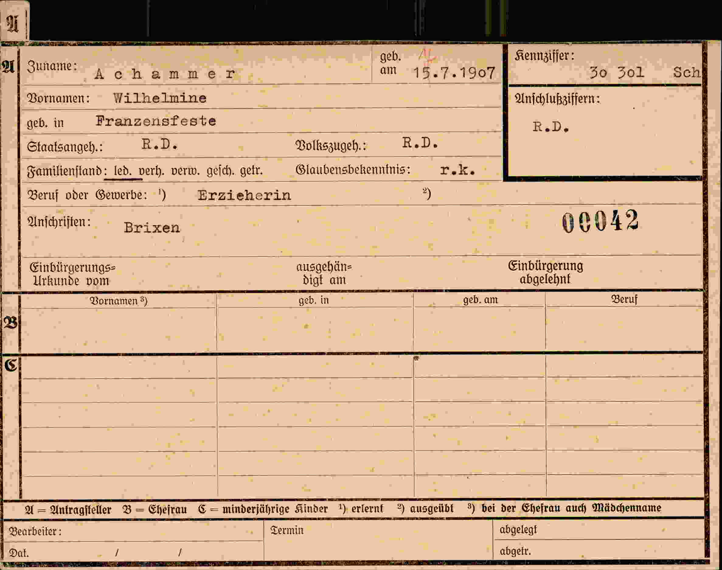Dokument für Wilhelmine Achammer