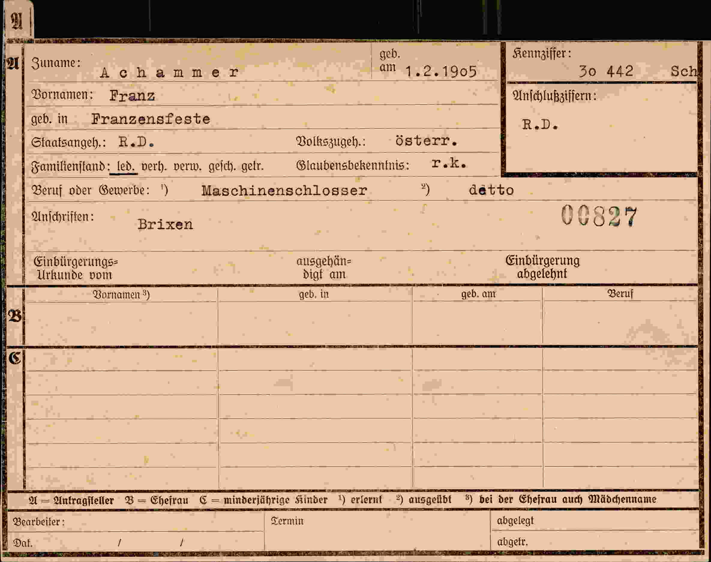 Dokument für Franz Achammer