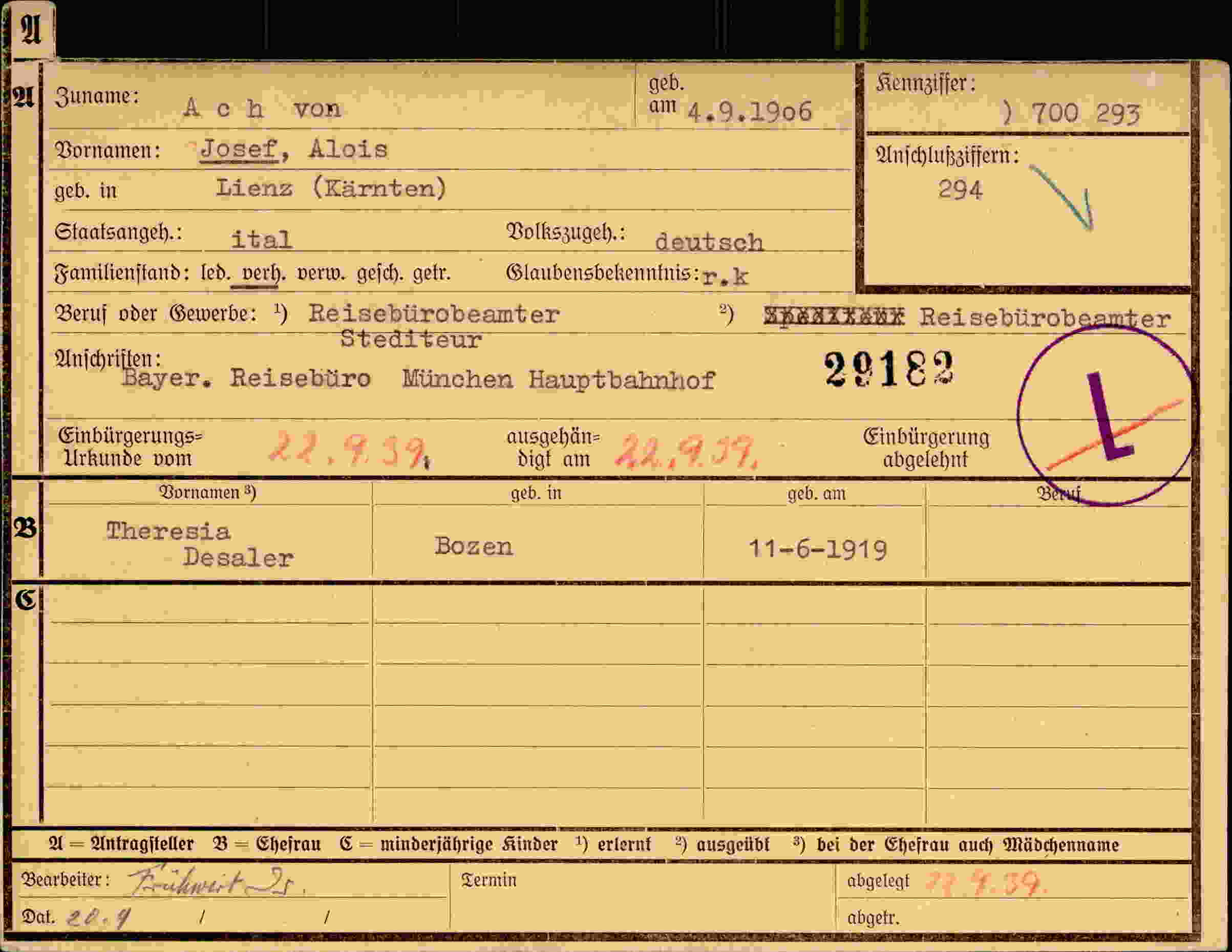 Dokument für Josef Alois Ach von