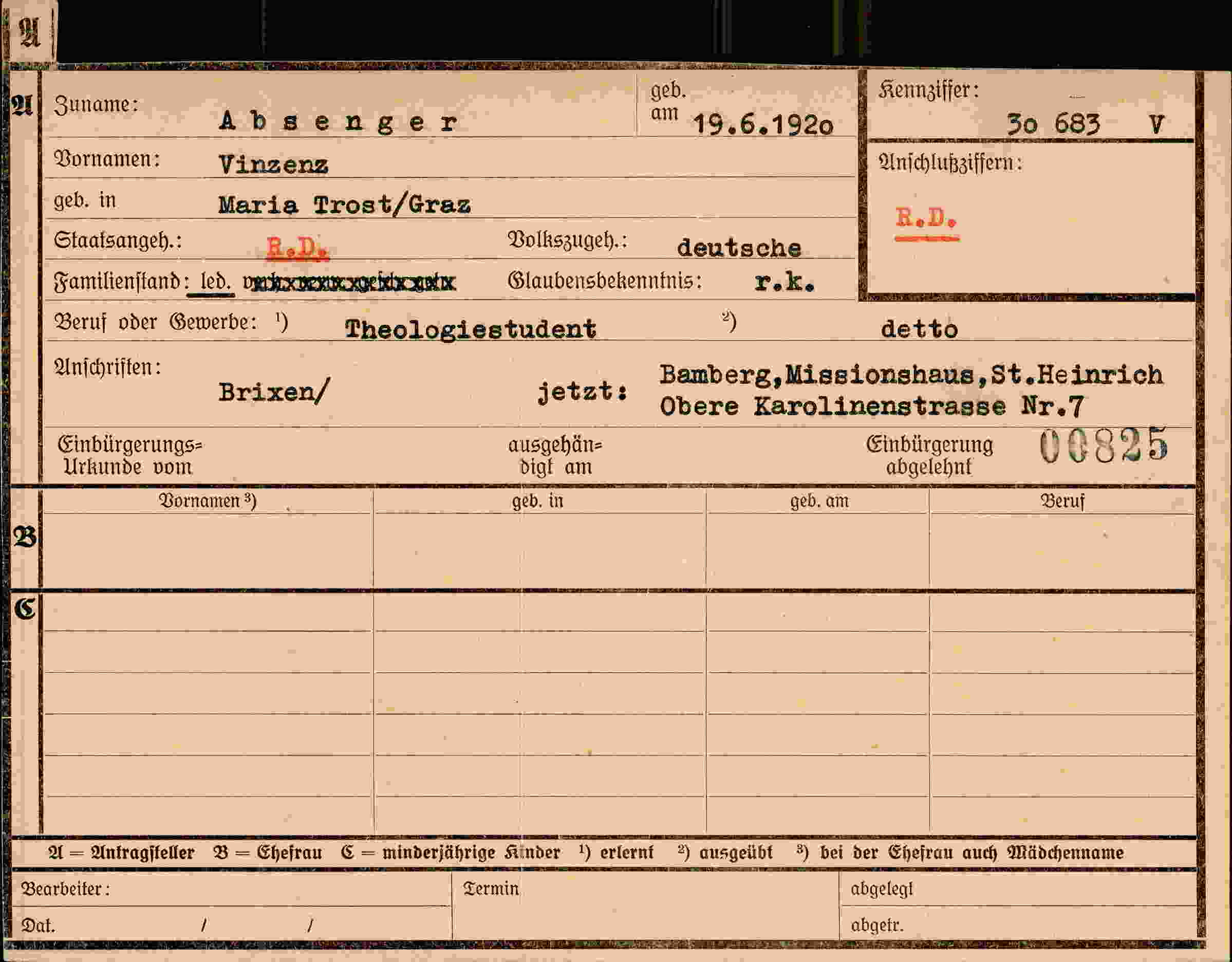 Dokument für Vinzenz Absenger