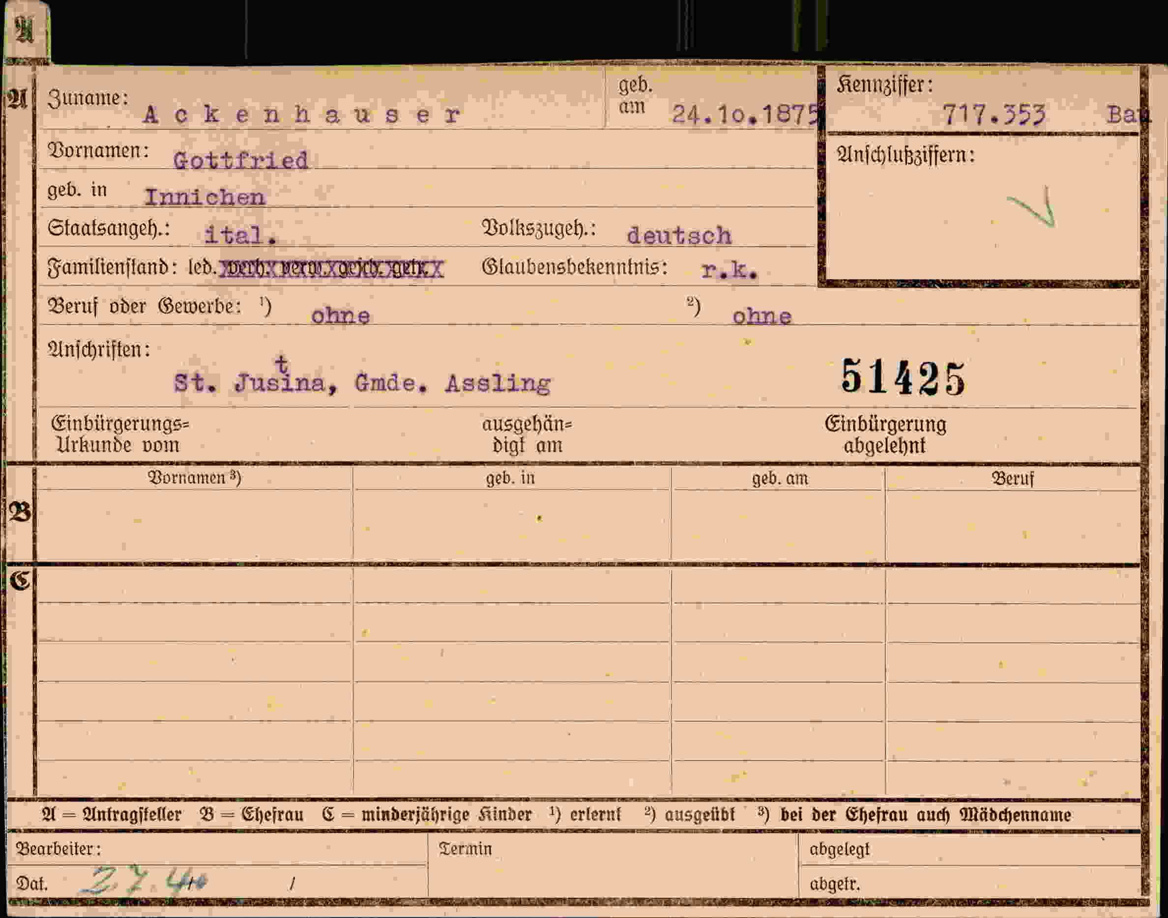 Dokument für Gottfried Ackenhauser