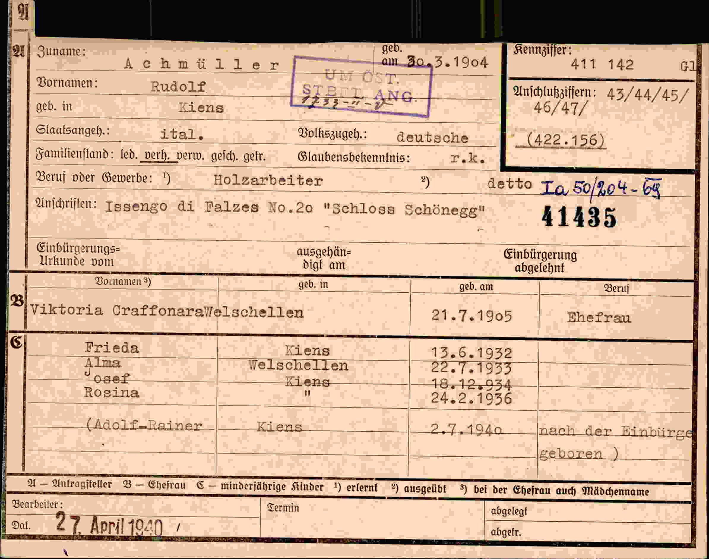 Dokument für Rudolf Achmüller
