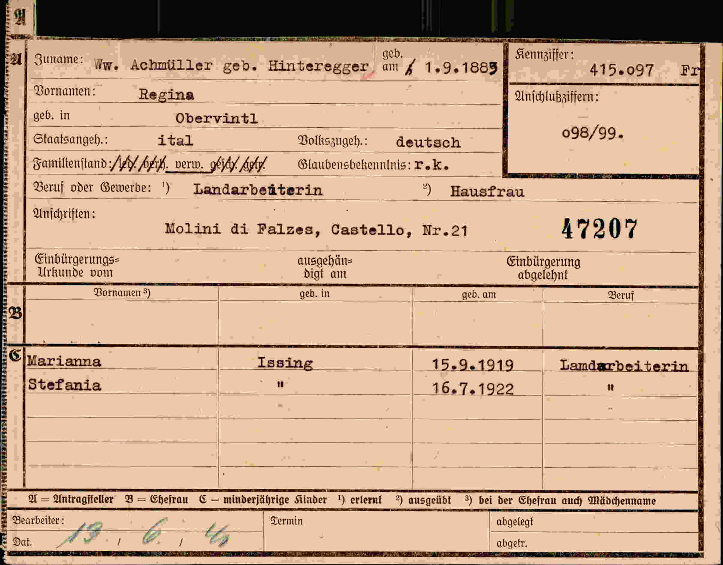Dokument für Regina Achmüller