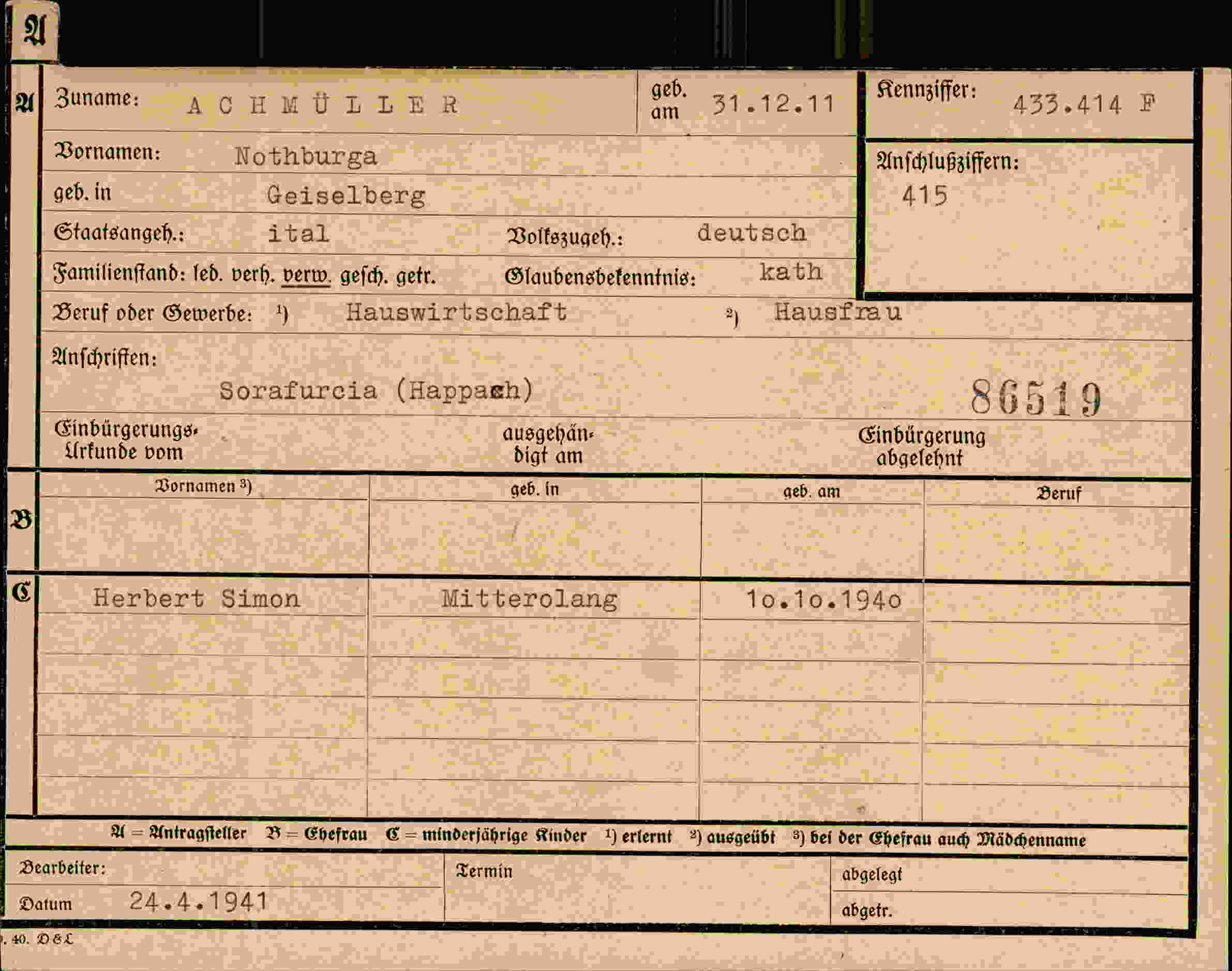 Dokument für Nothburga Achmüller