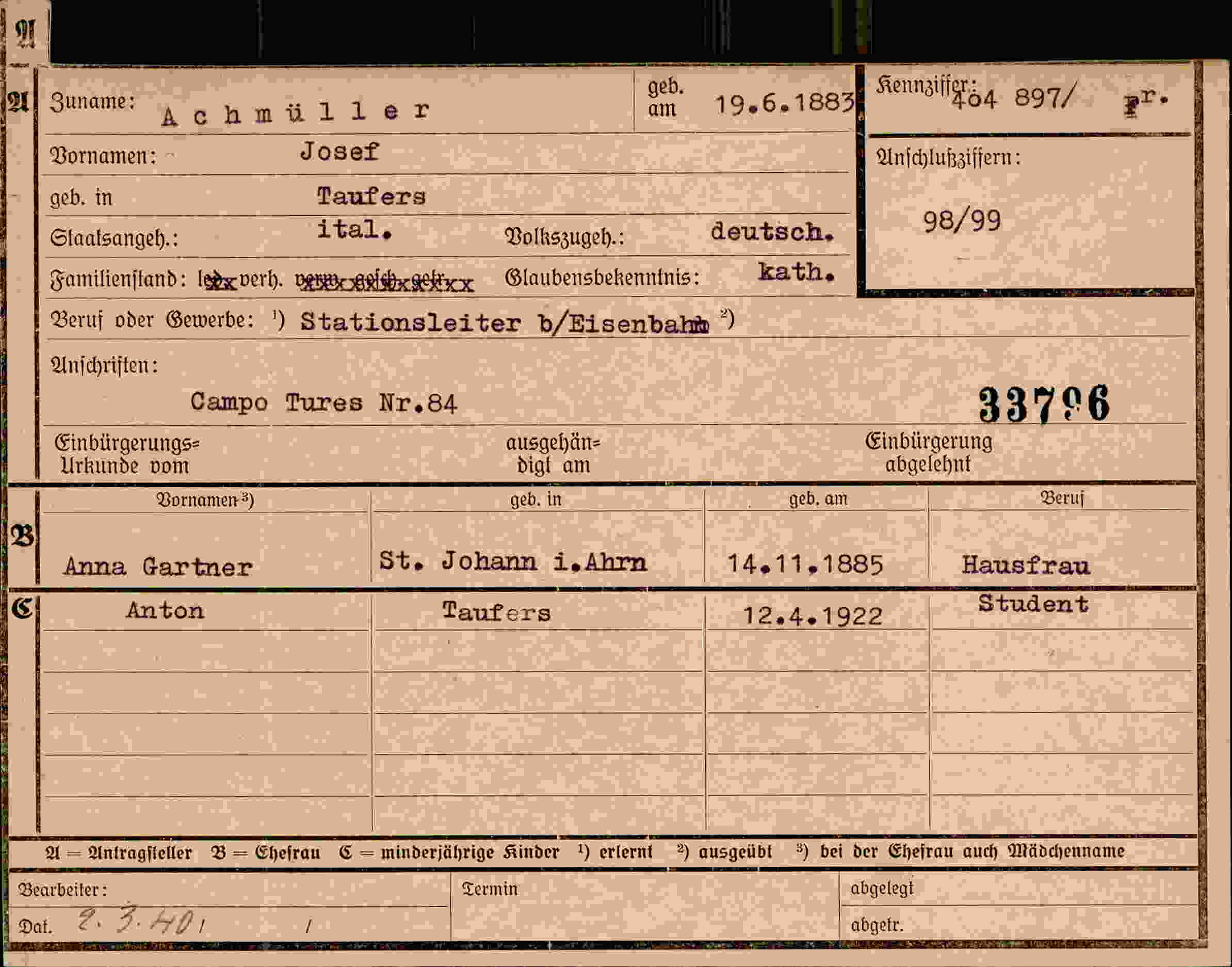 Dokument für Josef Achmüller