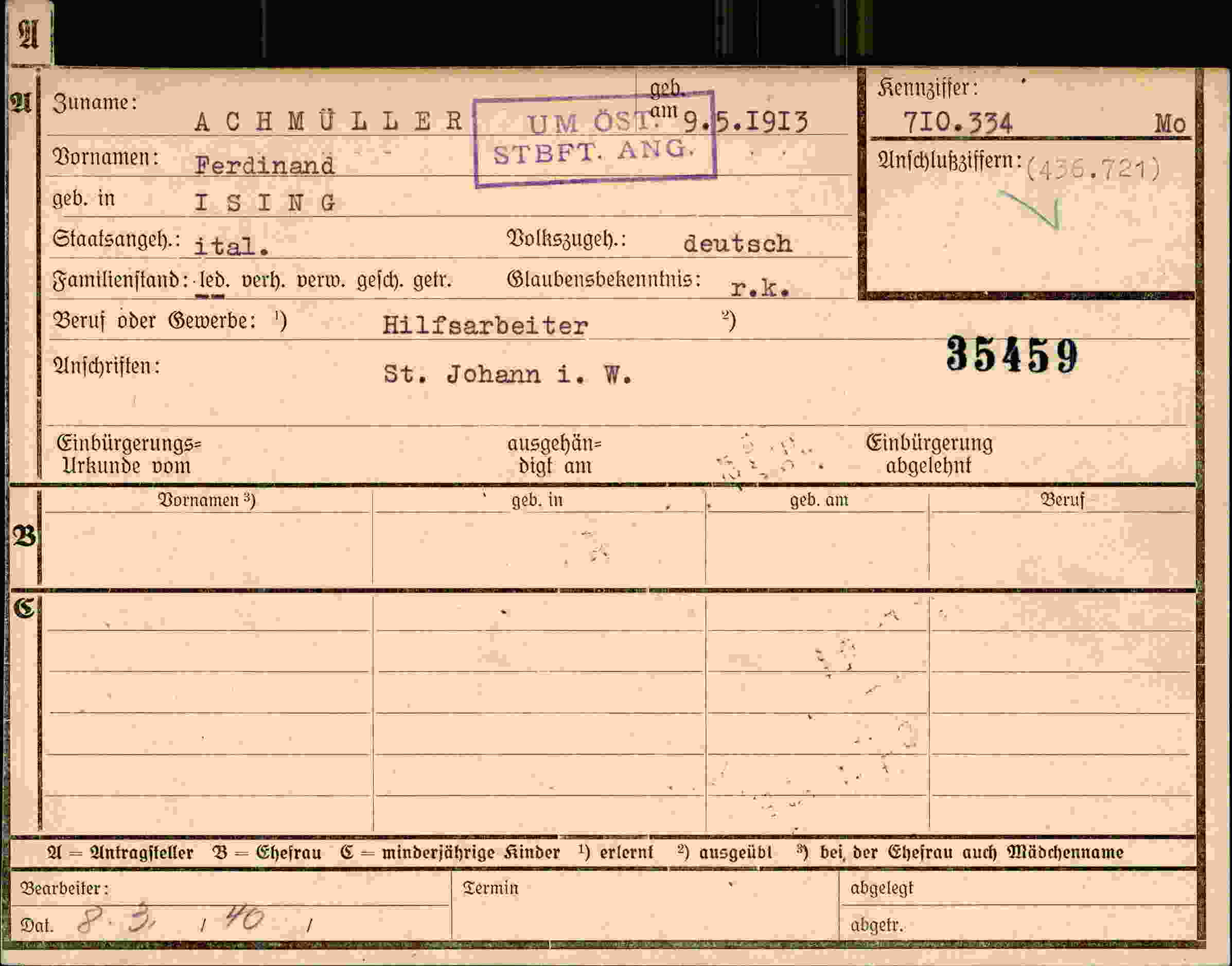 Dokument für Ferdinand Achmüller