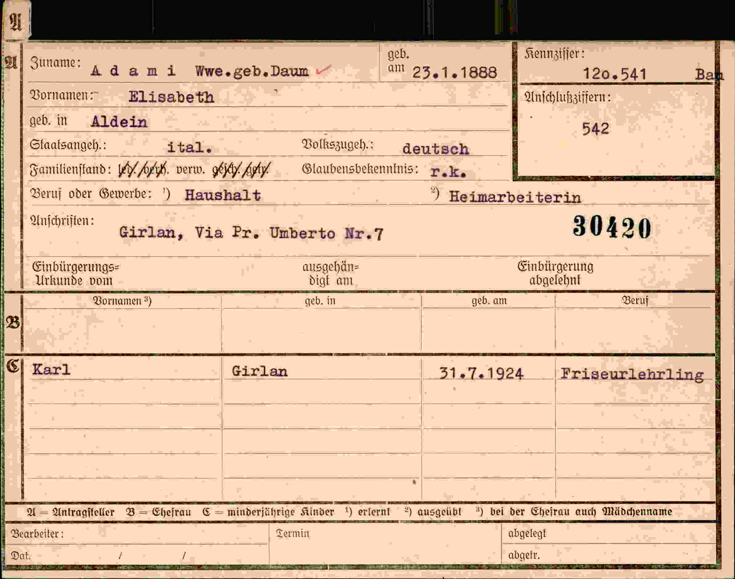 Dokument für Elisabeth Adam
