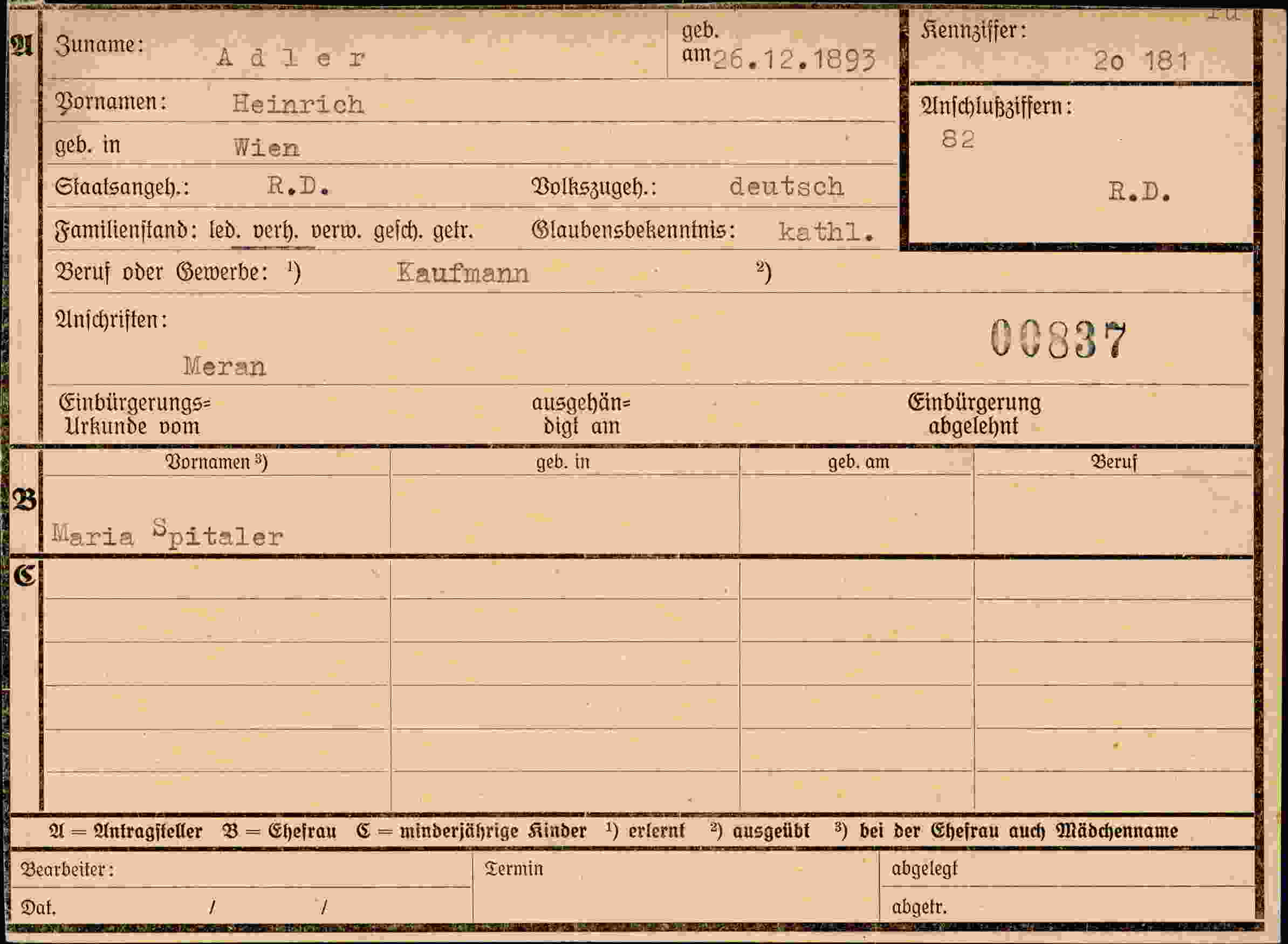 Dokument für Heinrich Adler