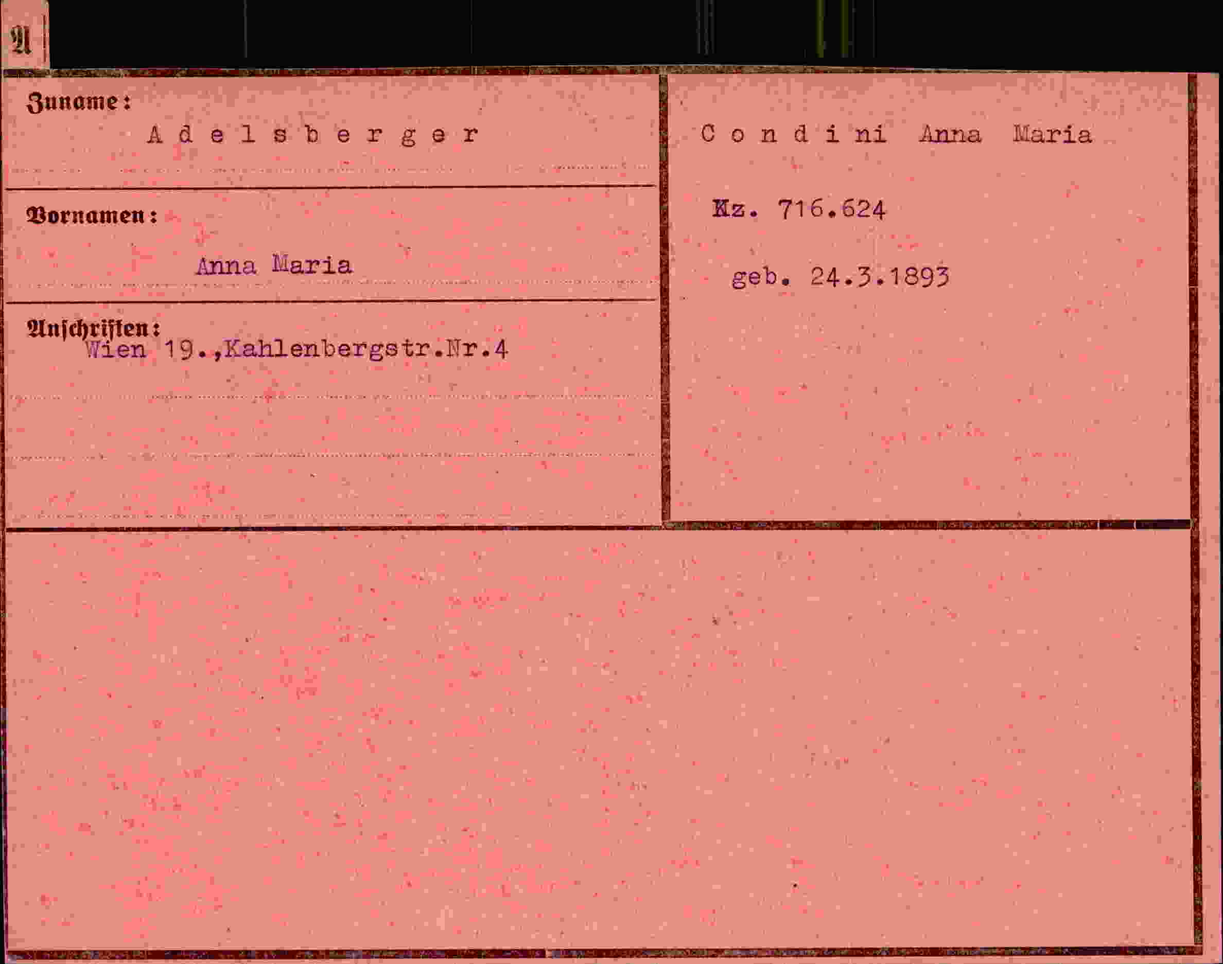 Dokument für Anna Maria Adelsberger
