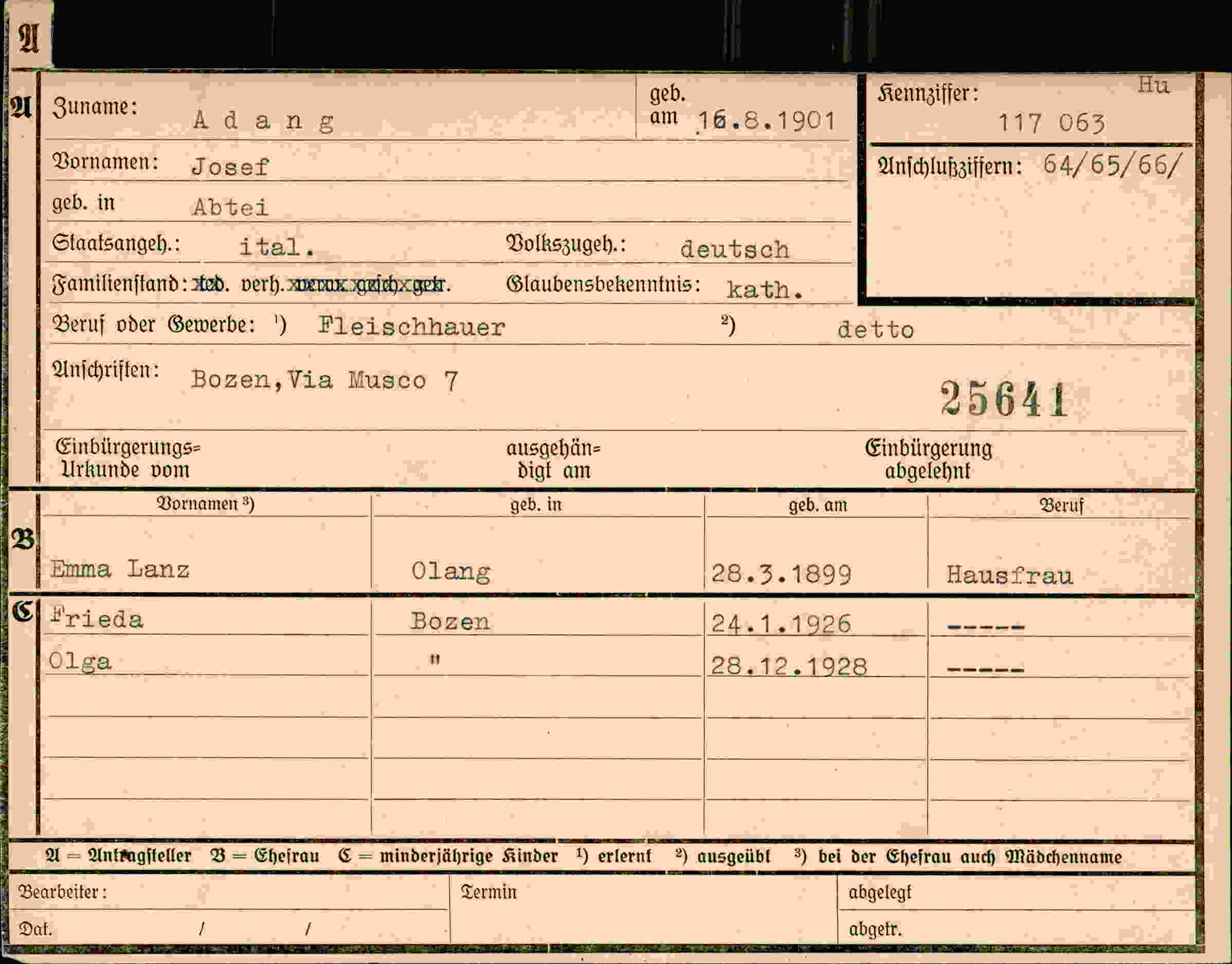Dokument für Josef Adang