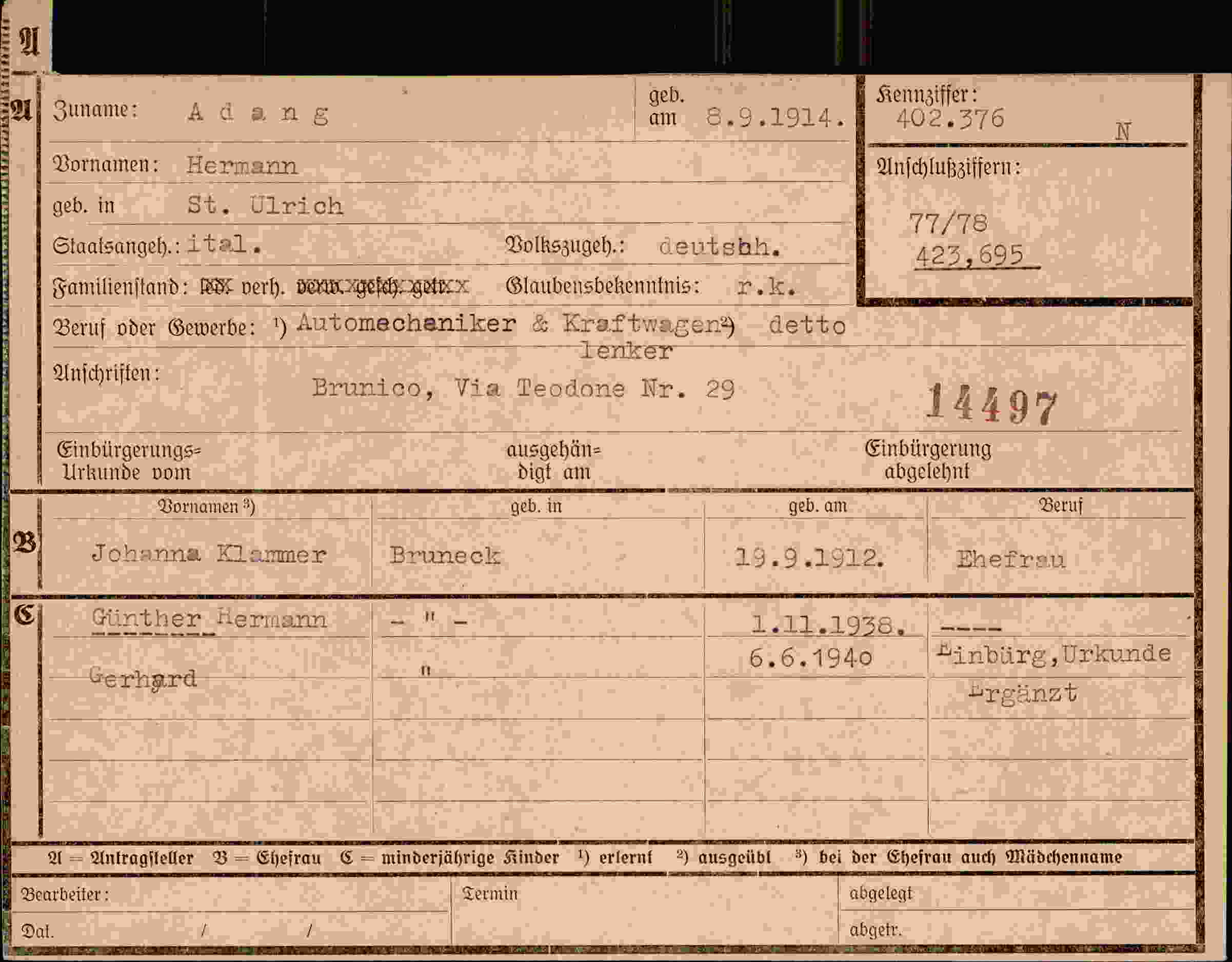 Dokument für Hermann Adang