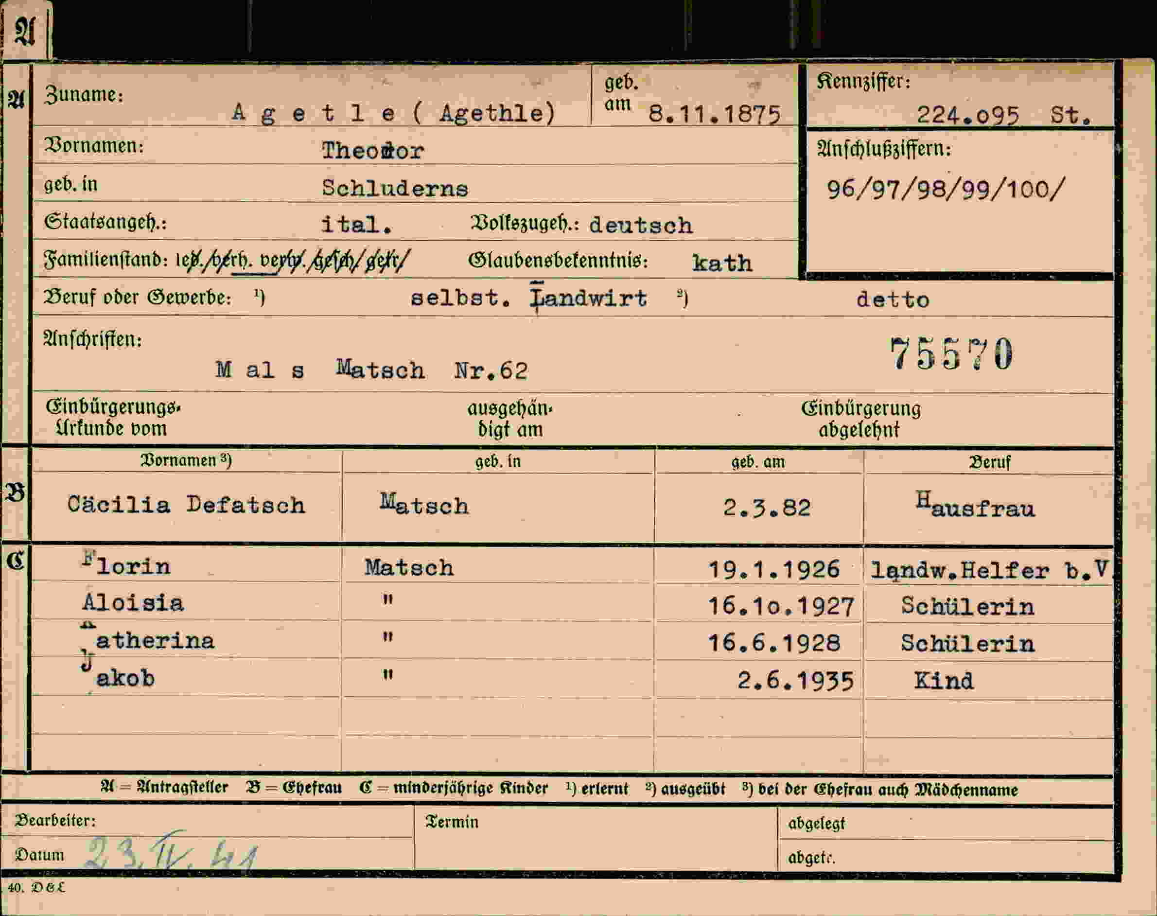 Dokument für Theodor Agetle