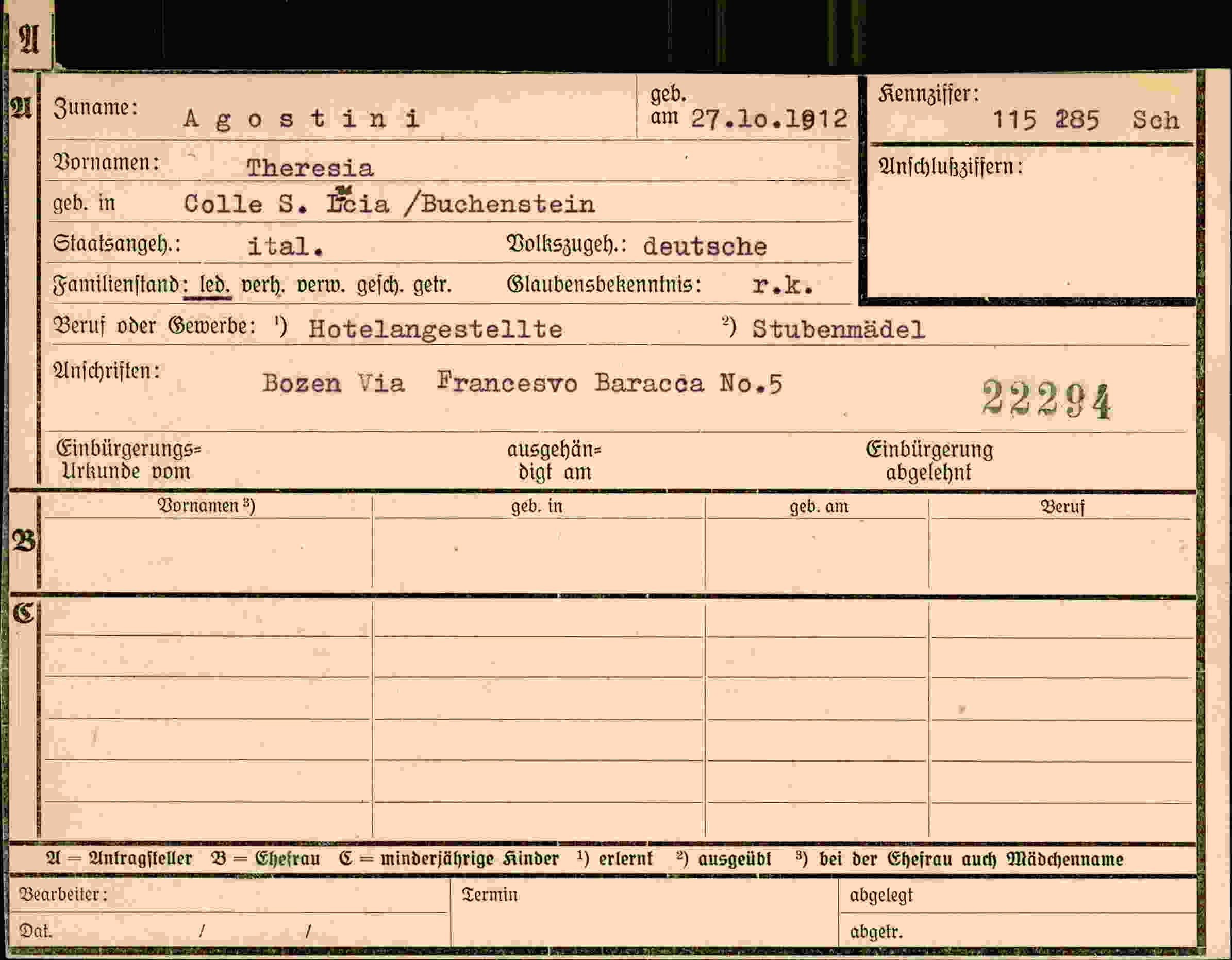 Dokument für Theresia Agostini