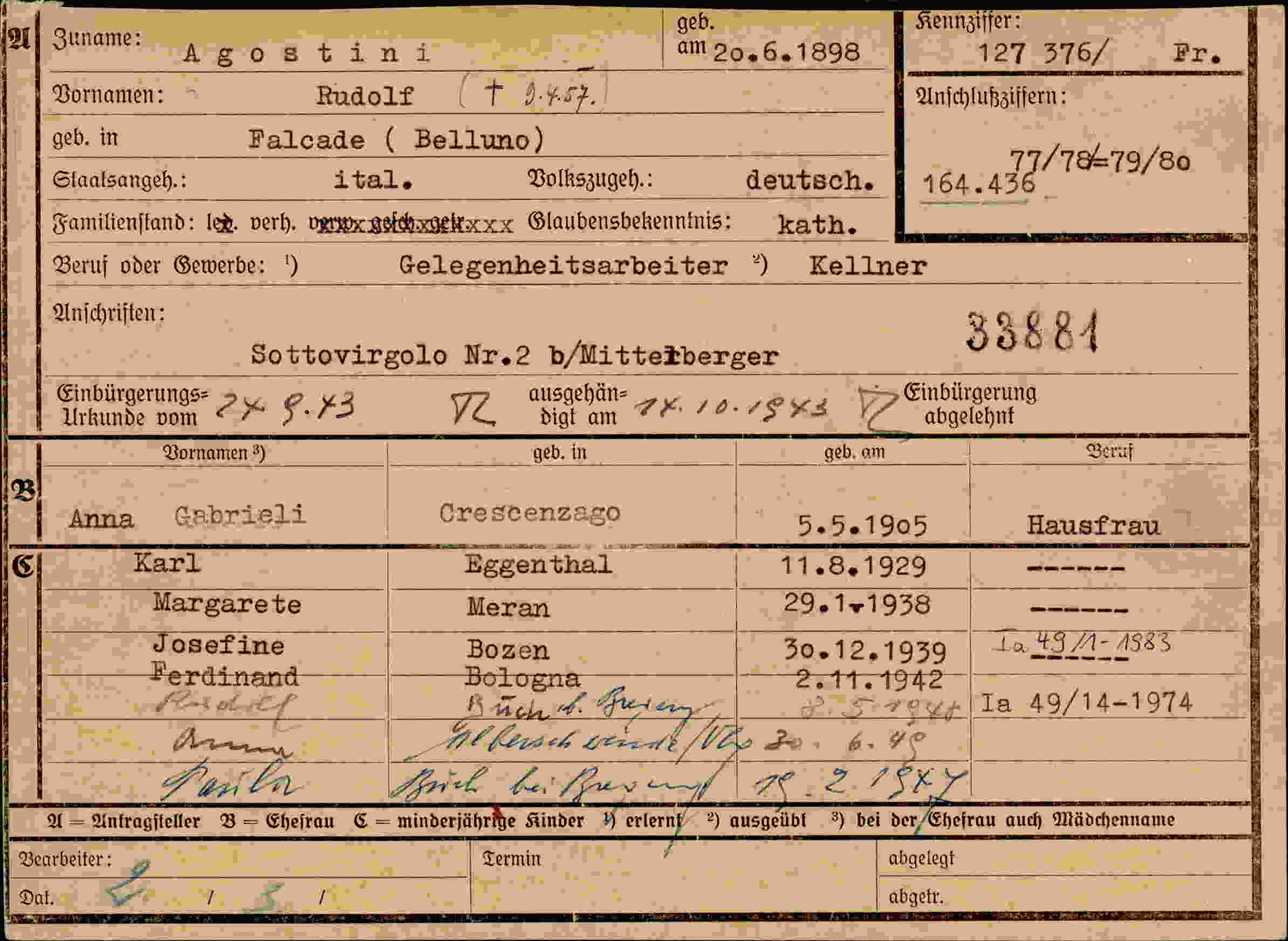 Dokument für Rudolf Agostini