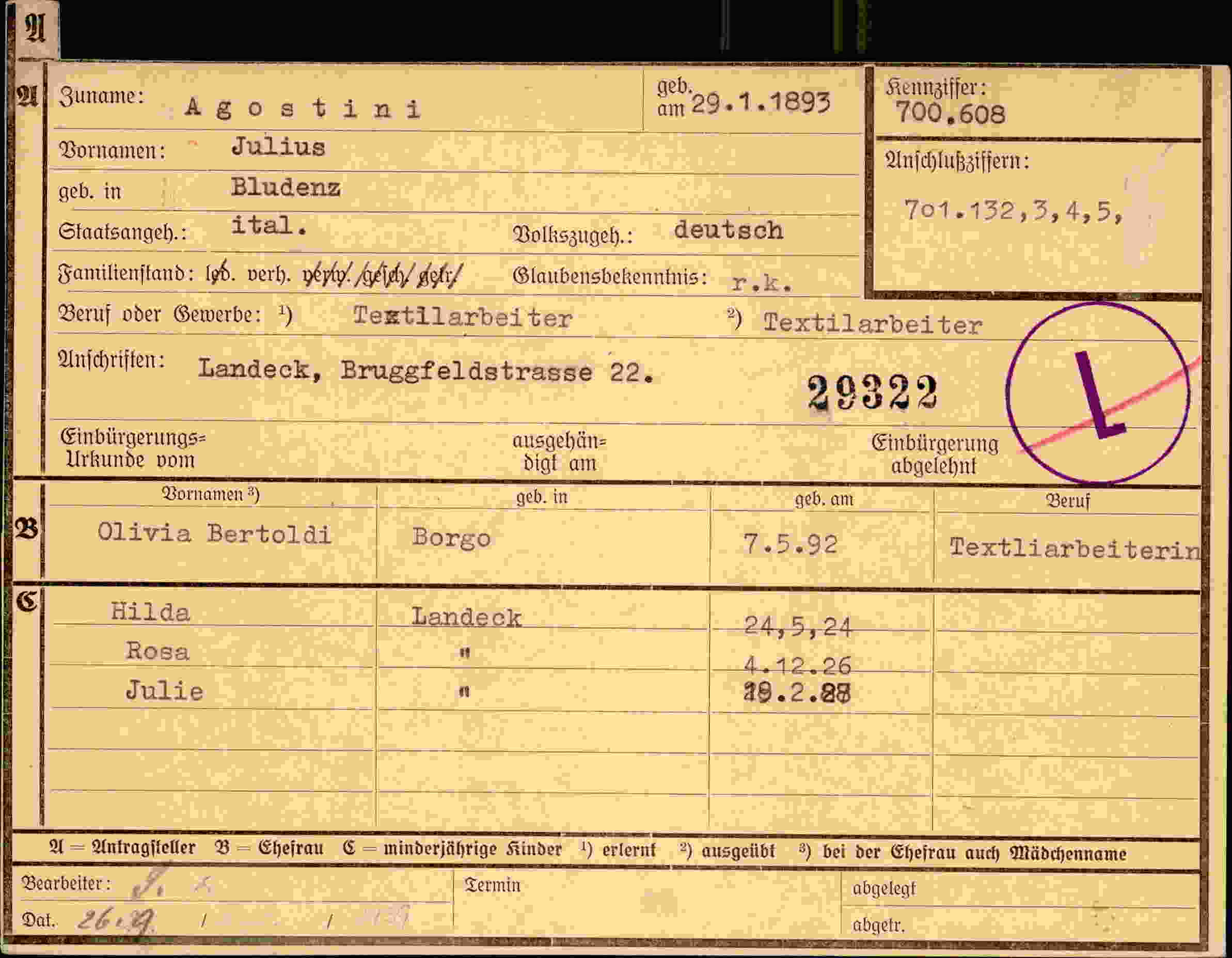 Dokument für Julius Agostini