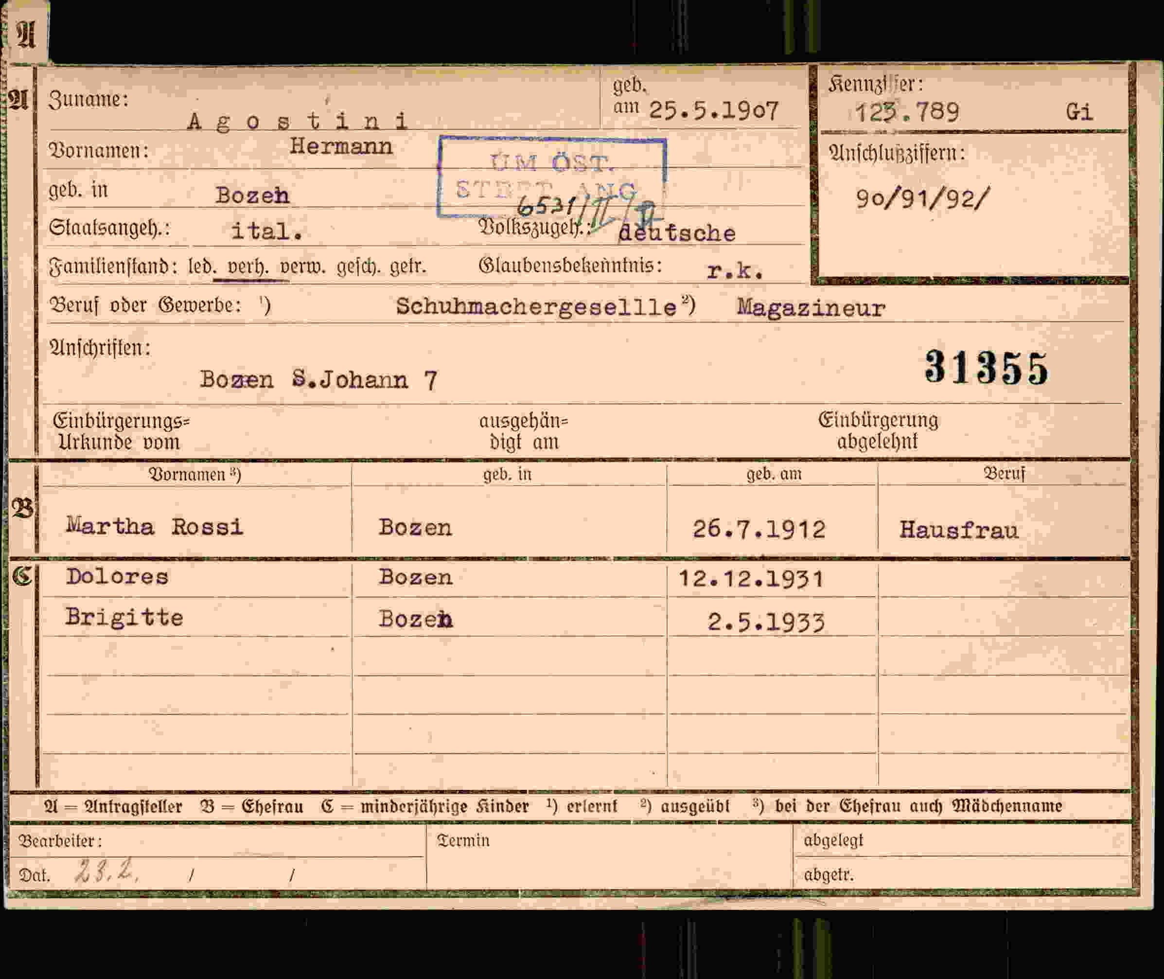 Vorderseite des Dokuments